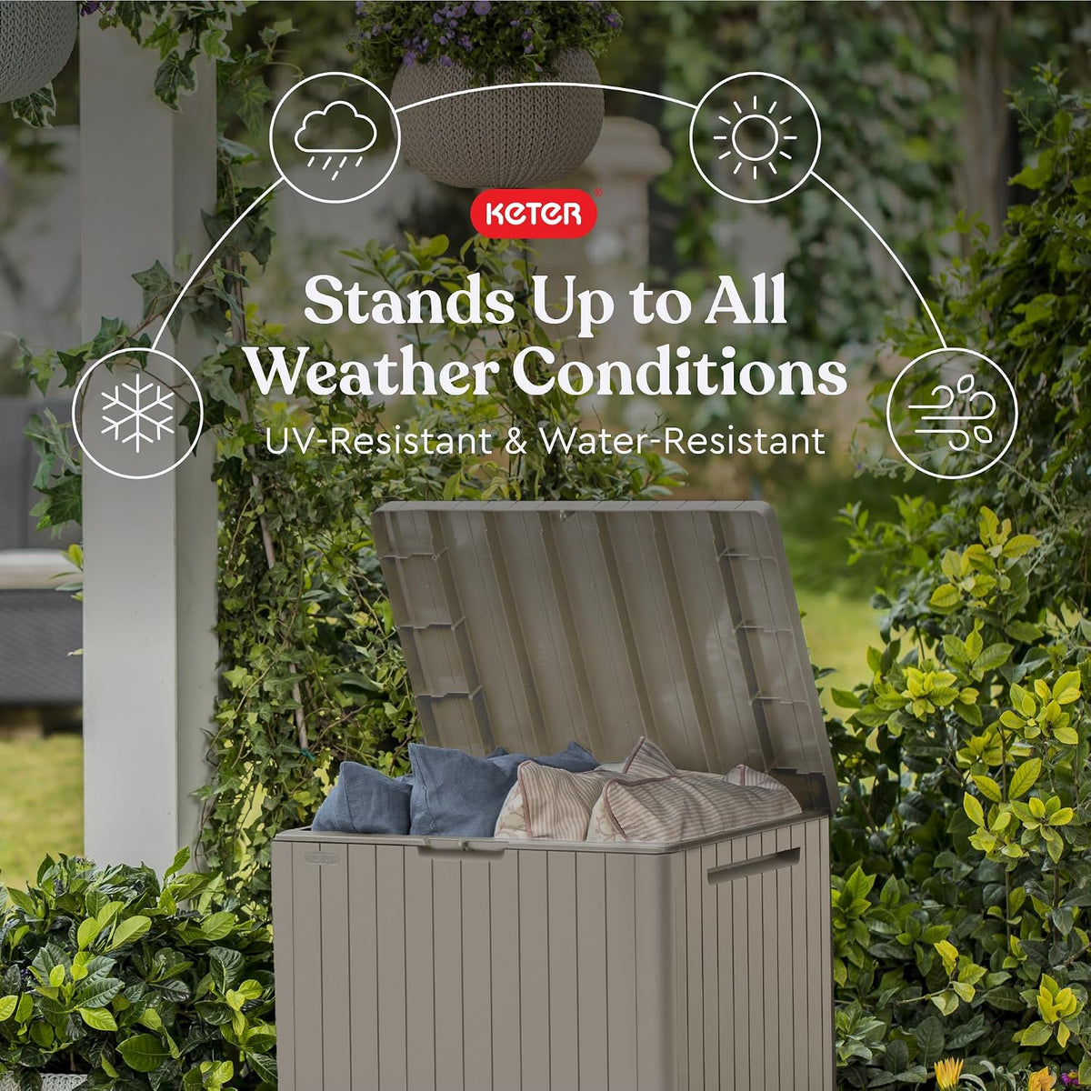 Keter City 30 Gal Outdoor Storage Box and Patio Side Table Father Jim Norris notebooks