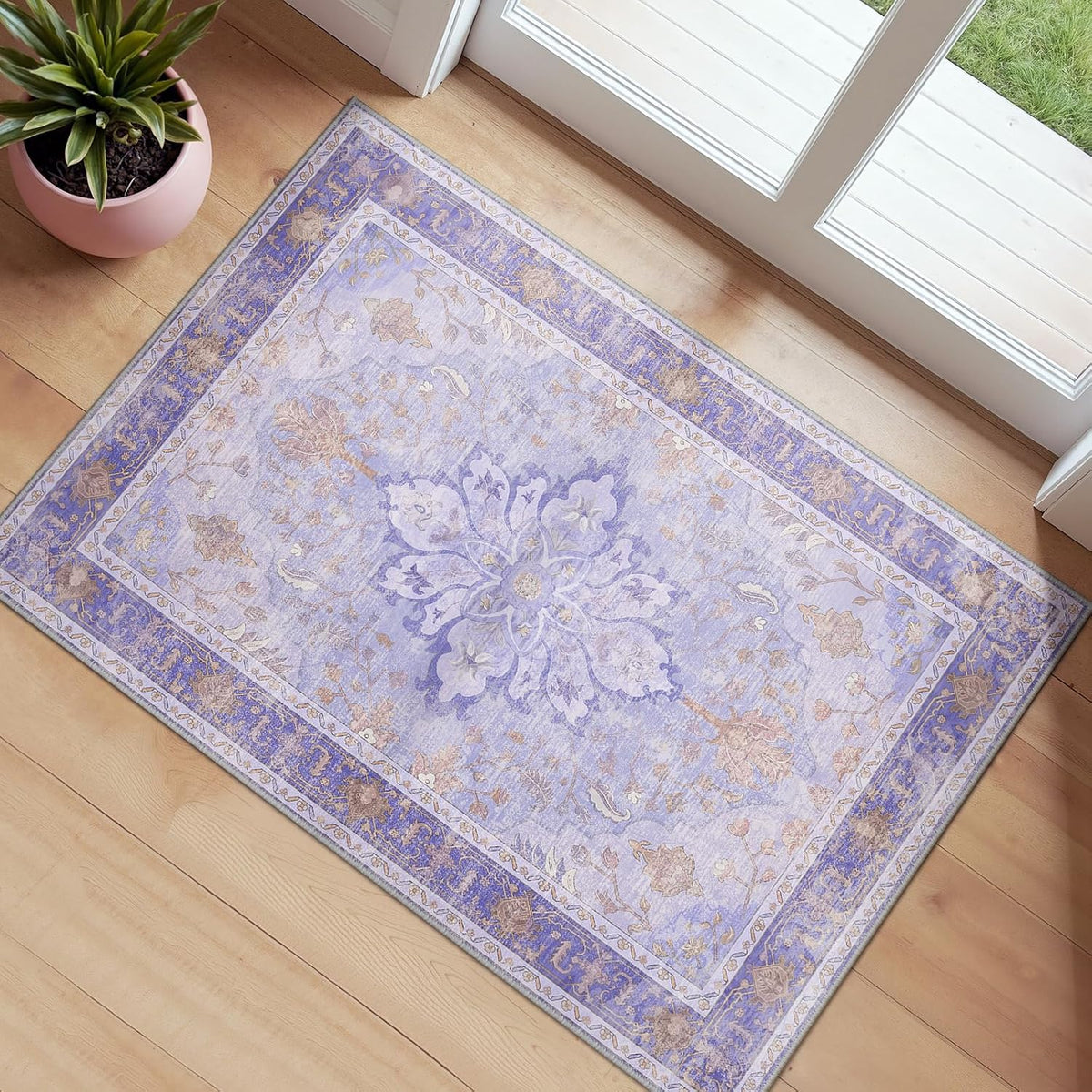 RELEANY Washable Area Rug, Small 2'x3', Teal Green/White/Navy