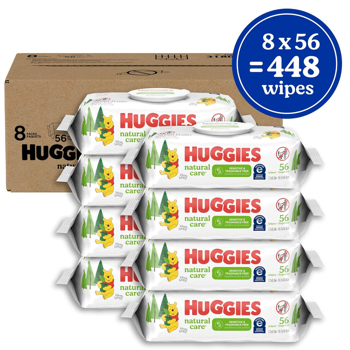 Huggies Natural Care Sensitive Baby Wipes, Unscented, Hypoallergenic, 99% Purified Water, 12 Flip-Top Packs (768 Wipes Total), Packaging May Vary