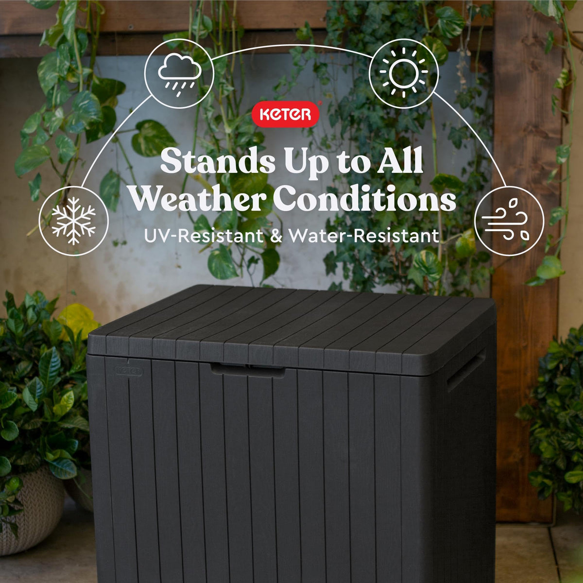 Keter City 30 Gal Outdoor Storage Box and Patio Side Table Father Jim Norris notebooks