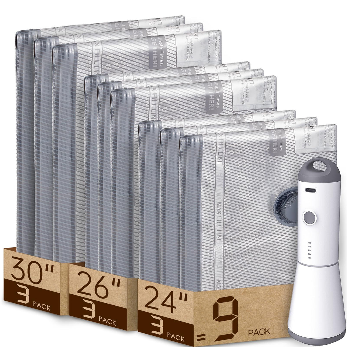 Vacbird Travel Vacuum Bags with Rechargeable Pump, 15 combo tarvel size