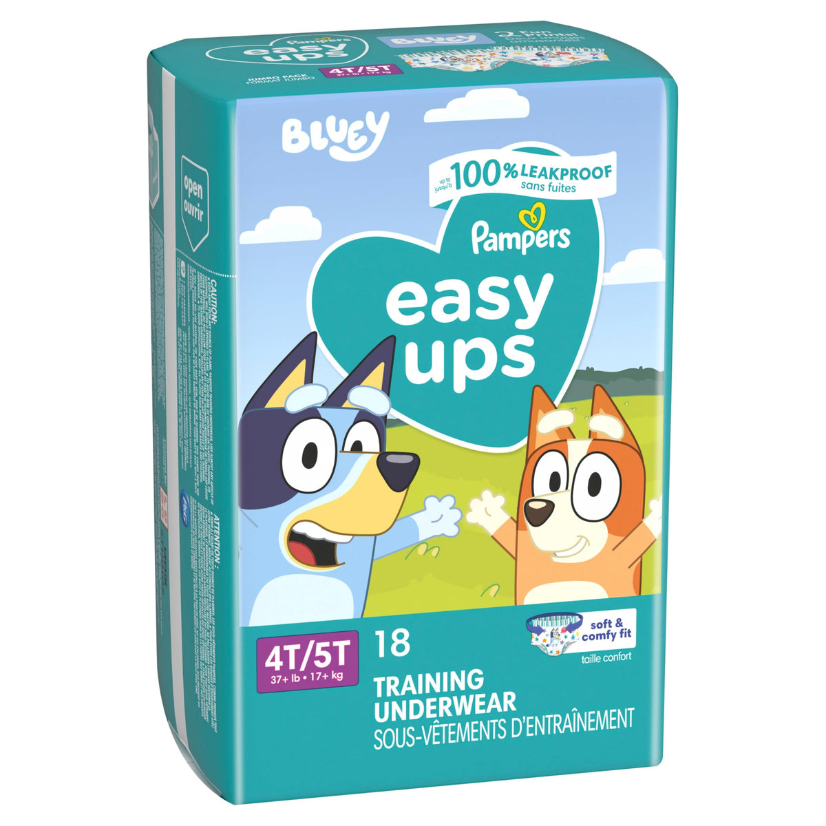 Easy Ups Girls & Boys Potty Training Pants, Size 5 (3T-4T), 124 Count, Bluey Absorbent Pull Up Training Underwear, Up to 100% Leakproof Day and Night, Hypoallergenic