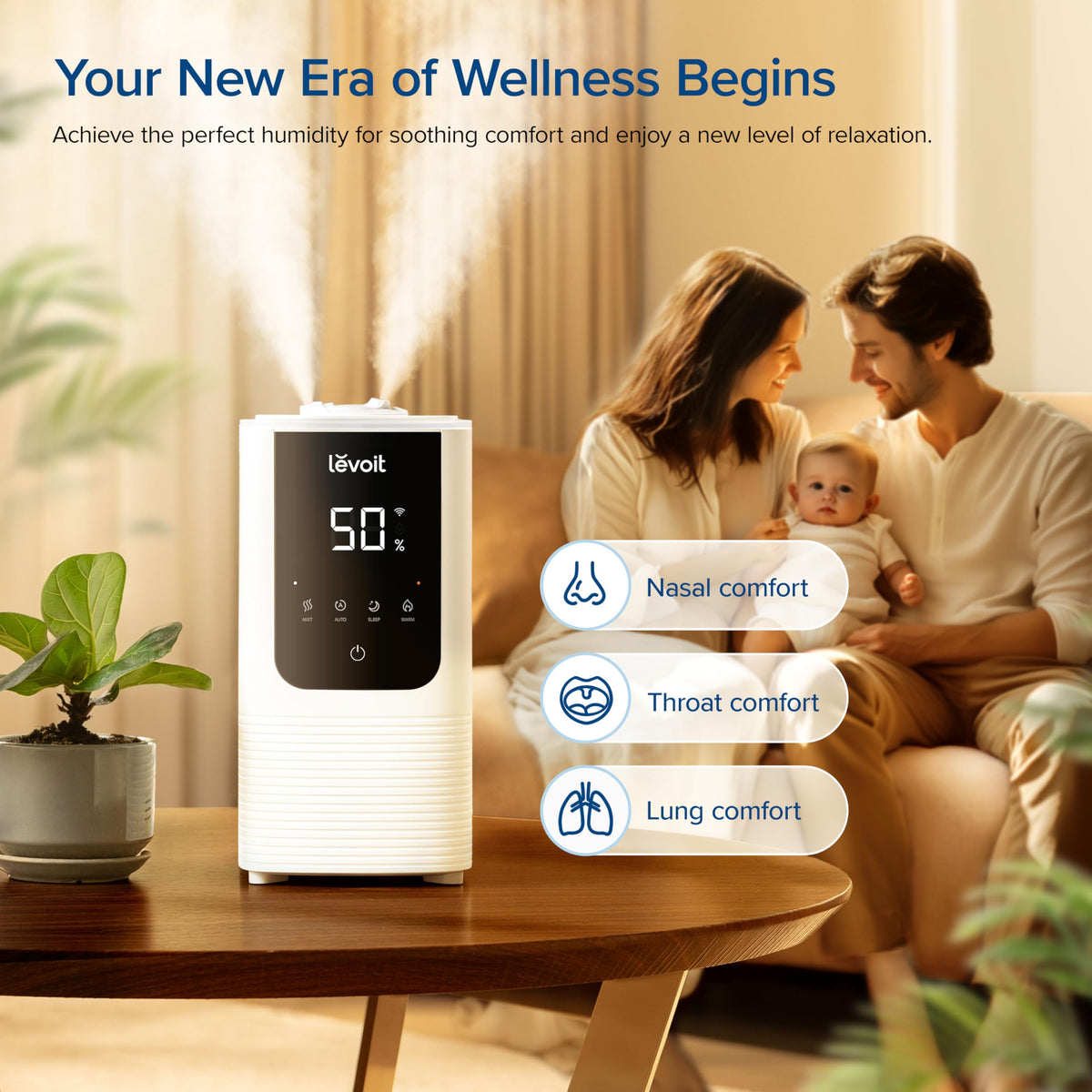 Levoit Humidifiers for Bedroom, Dishwasher Safe, Blue Light-Safe, 3.2L