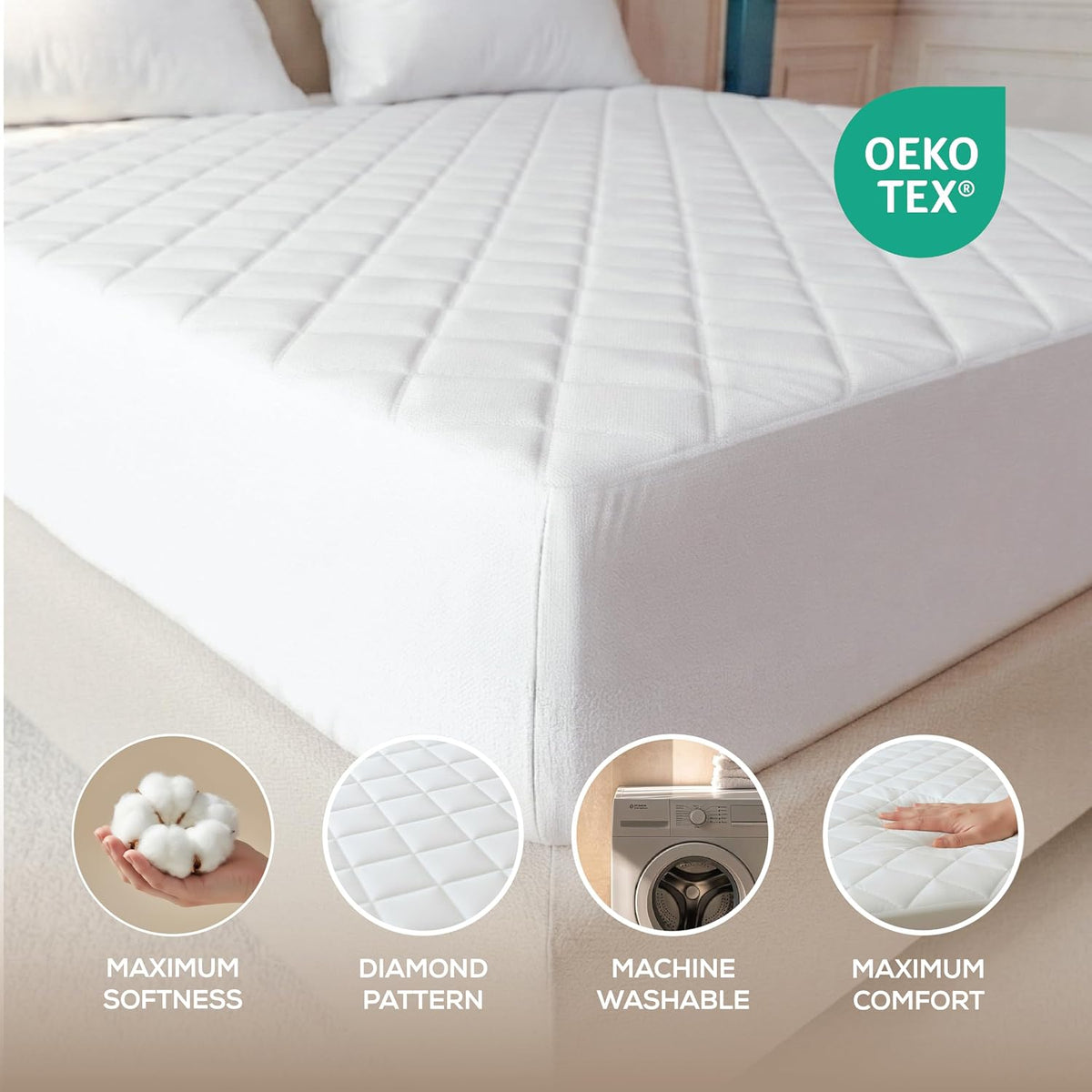 Queen Mattress Pad, Quilted Mattress Protector Topper fits 16" Deep Pocket