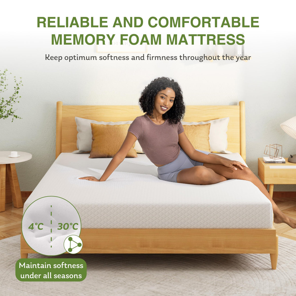 EGOHOME Full Size Memory Foam Mattress 8 Inch, Green Tea, Medium Firm