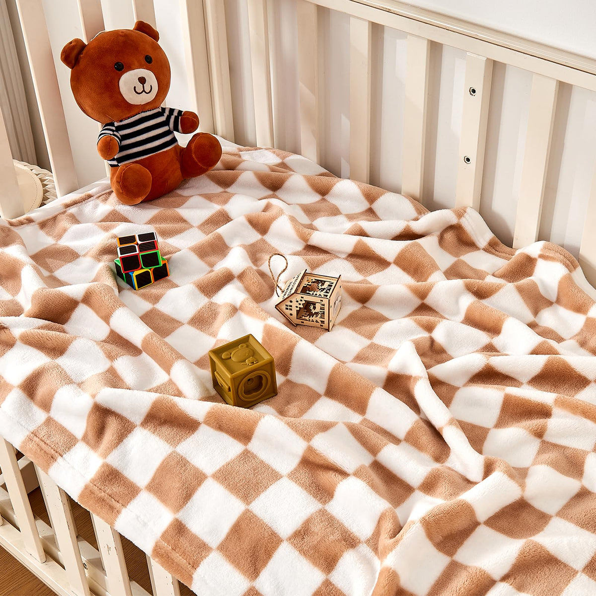 Yurhap Checkered Baby Blanket Fleece Baby Blankets for Boys, Ultra Soft Cozy Fluffy Infant Toddler Newborn Receiving Blankets for Crib Stroller, 30''x40'', Blue