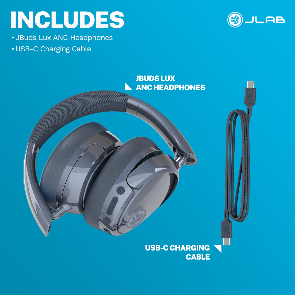 JLab JBuds Lux ANC Wireless Over-Ear Headphones, Limited Edition Navy Father Jim Norris notebooks