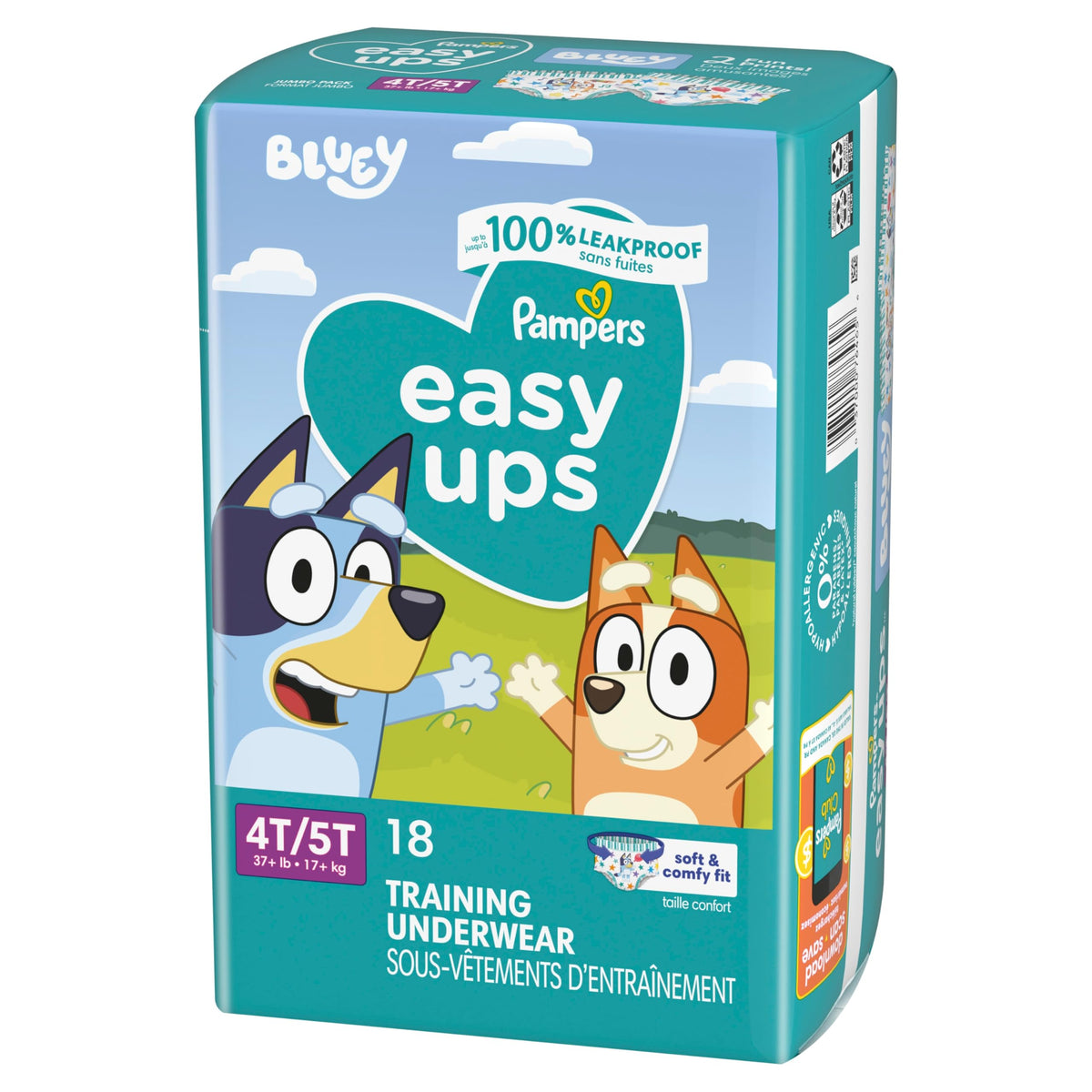 Easy Ups Girls & Boys Potty Training Pants, Size 5 (3T-4T), 124 Count, Bluey Absorbent Pull Up Training Underwear, Up to 100% Leakproof Day and Night, Hypoallergenic