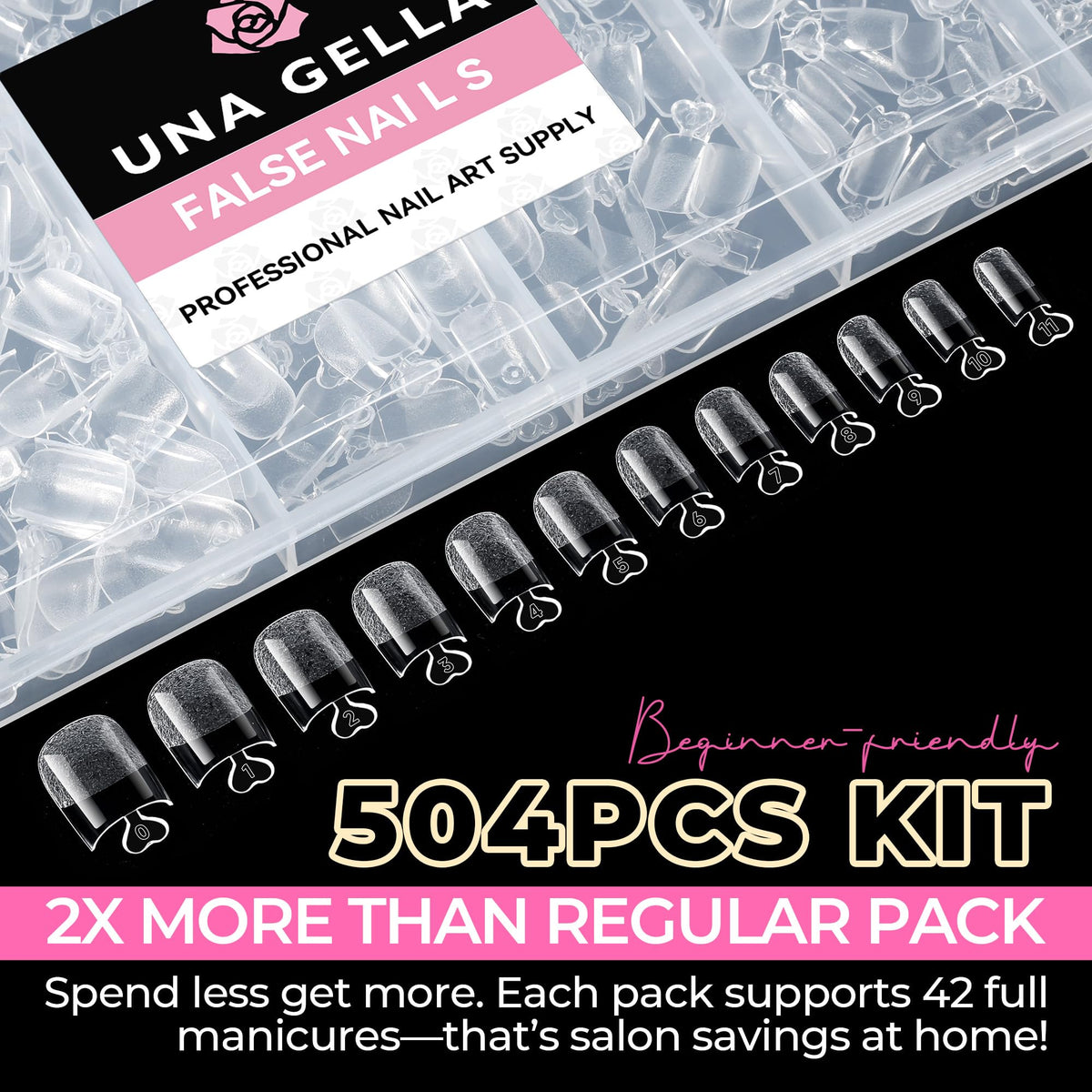 UNA GELLA Short Almond Nail Tips 504PCS Short Fake Nails Soft Press Ons