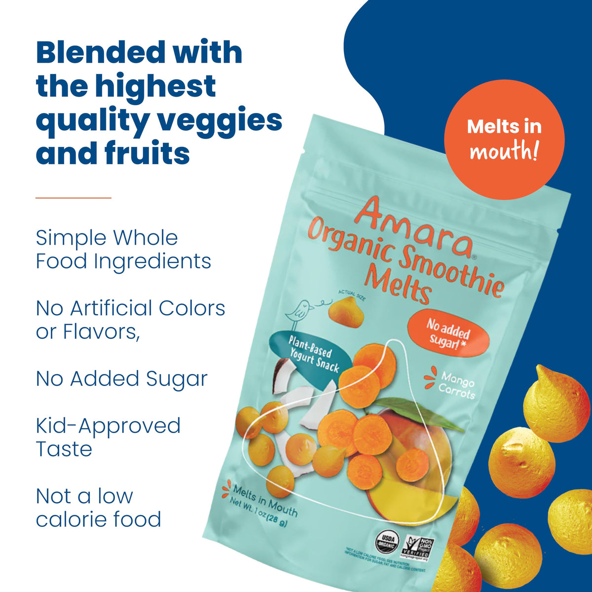 Amara Smoothie Melts - Best Sellers Variety Pack - Baby Snacks Made With Fruits and Vegetables - Healthy Toddler Snacks For Your Kids Lunch Box - Organic Plant Based Yogurt Melts - 6 Packs