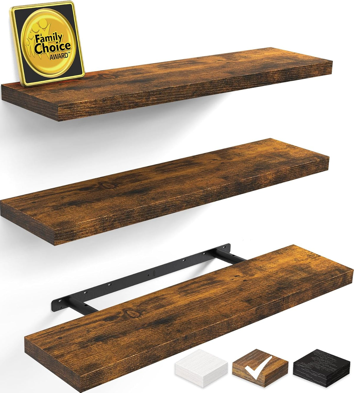 BAYKA Rustic Brown Bathroom Floating Shelves, 15.7in, 3Pk, Wall Mount Shelf