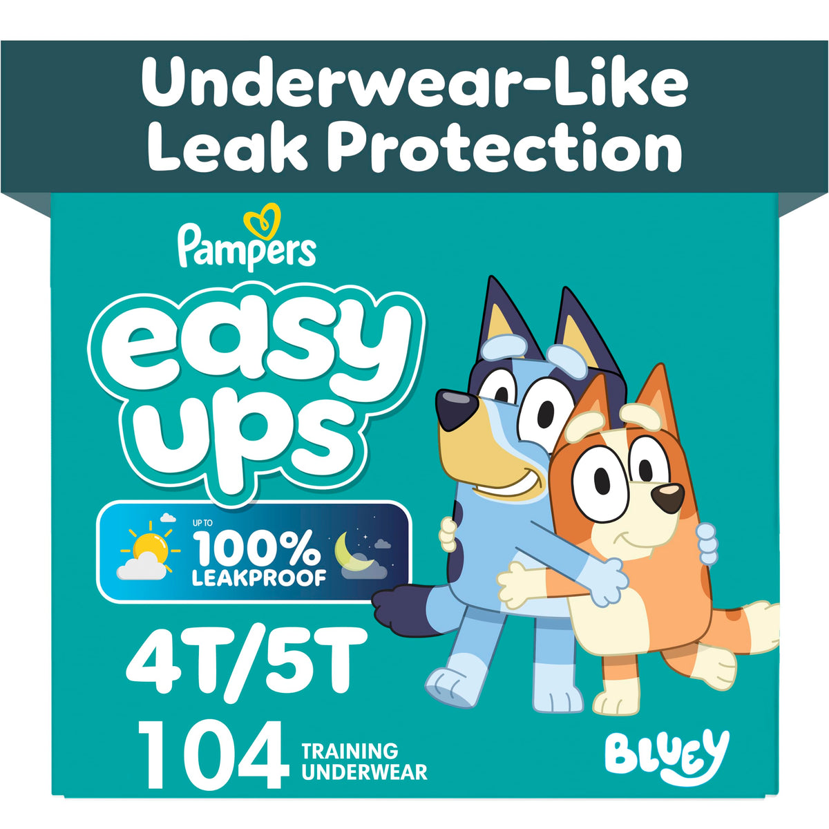 Easy Ups Girls & Boys Potty Training Pants, Size 5 (3T-4T), 124 Count, Bluey Absorbent Pull Up Training Underwear, Up to 100% Leakproof Day and Night, Hypoallergenic