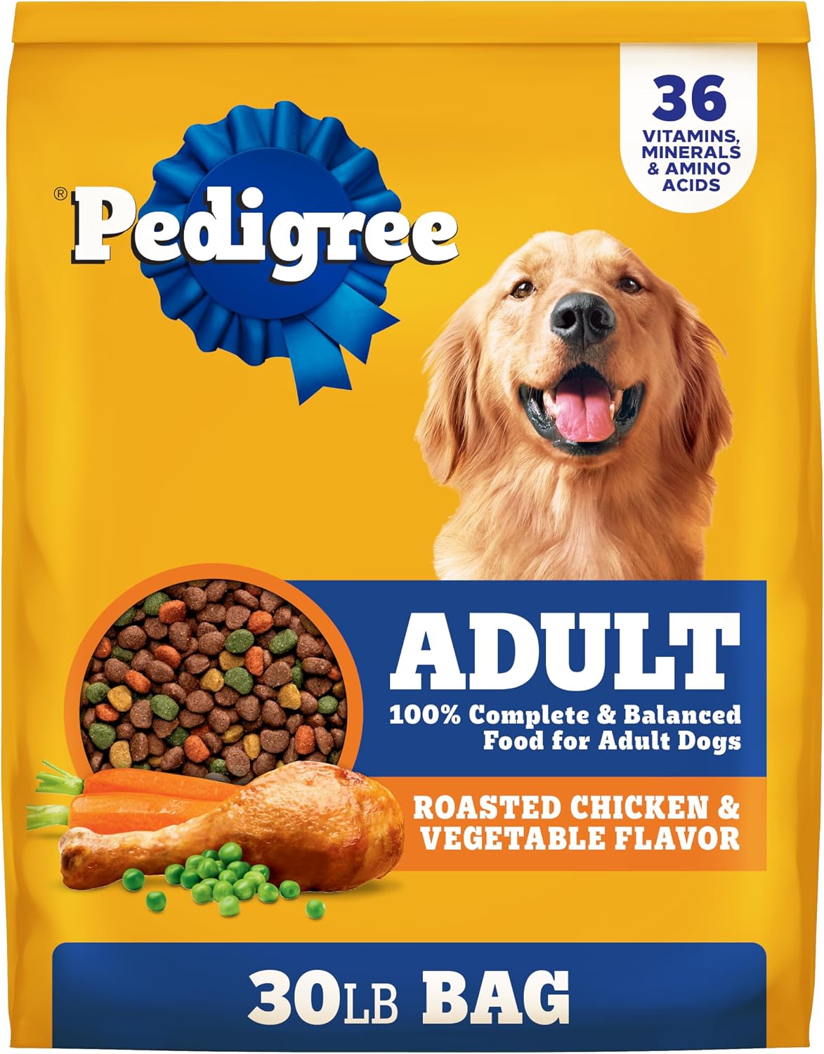 Pedigree Adult Complete Nutrition Dry Dog Food, Steak & Vegetable, 18 lb