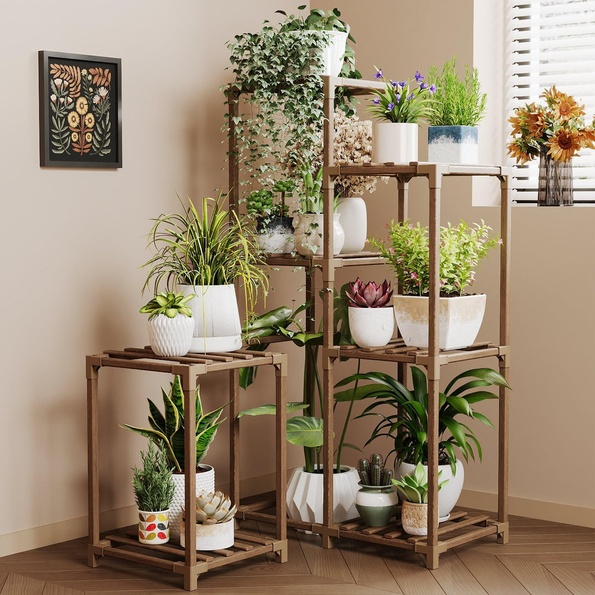 Bamworld Plant Stand Indoor with Flower Fairy Lights Battery Plant Shelf Father Jim Norris notebooks
