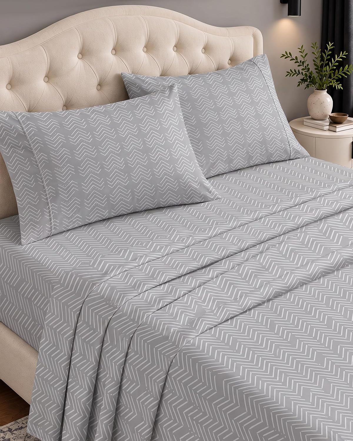 Queen Sheets Set, 4 Pieces 16" Deep Pocket Hotel Luxury Bed Sheets, Grey