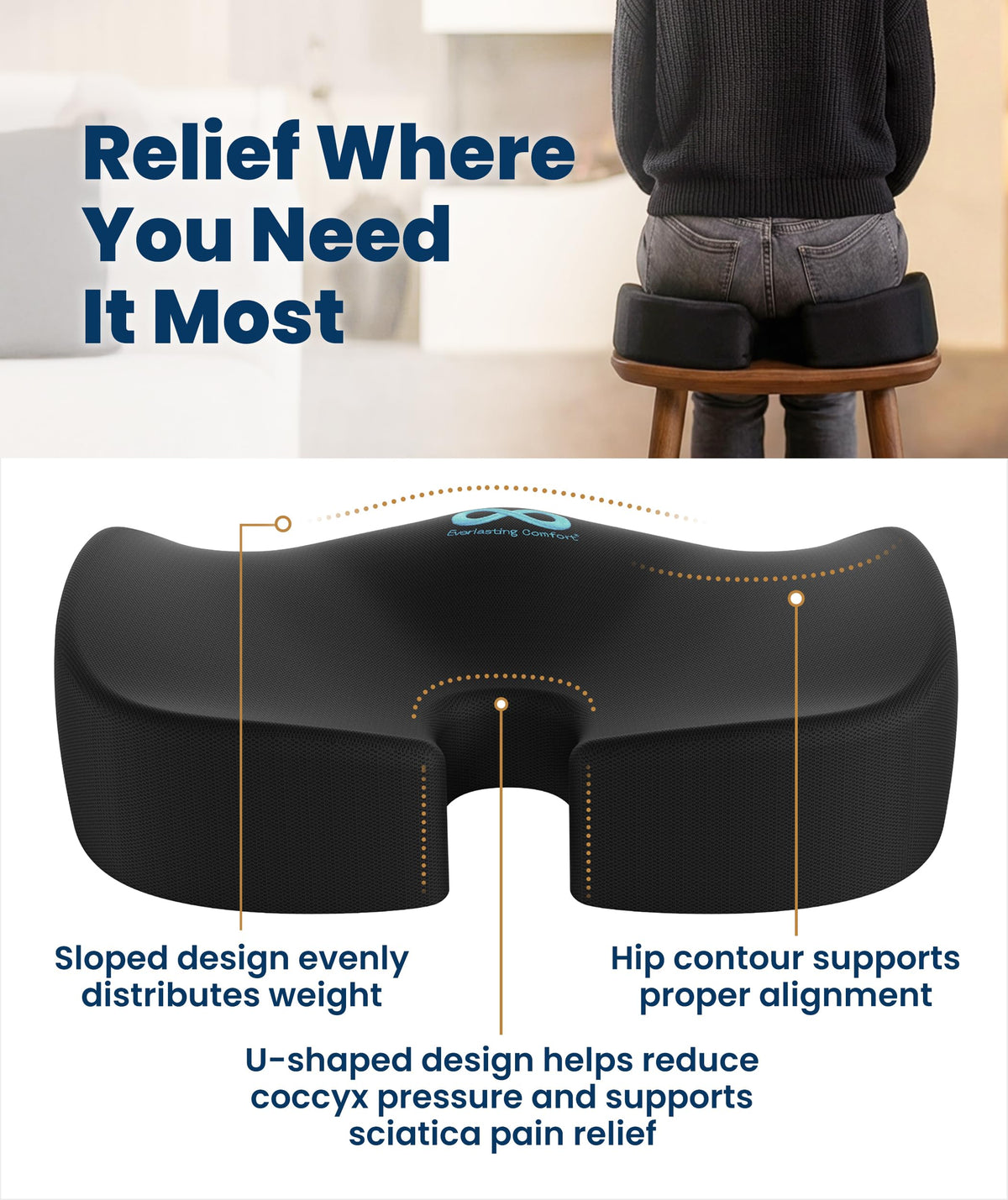 Everlasting Comfort Doctor Recommended Memory Foam Seat Cushion for Office Chairs & Car - Ergonomic Office Desk Accessories - Cushions for Tailbone Pain Relief, Sciatica (Charcoal Black, X-Large) Father Jim Norris notebooks