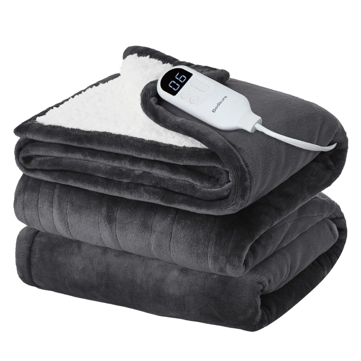 Bedsure Electric Blanket Twin with Preheat Function - Soft Flannel Heated Blanket Twin Size, Fast Heating with 6 Time Settings (Up to 10H) & 6 Heat Settings, Gifts for Grandma (62x84 inches, Grey)