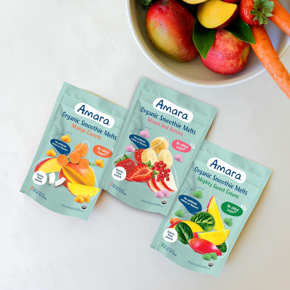 Amara Smoothie Melts - Best Sellers Variety Pack - Baby Snacks Made With Fruits and Vegetables - Healthy Toddler Snacks For Your Kids Lunch Box - Organic Plant Based Yogurt Melts - 6 Packs