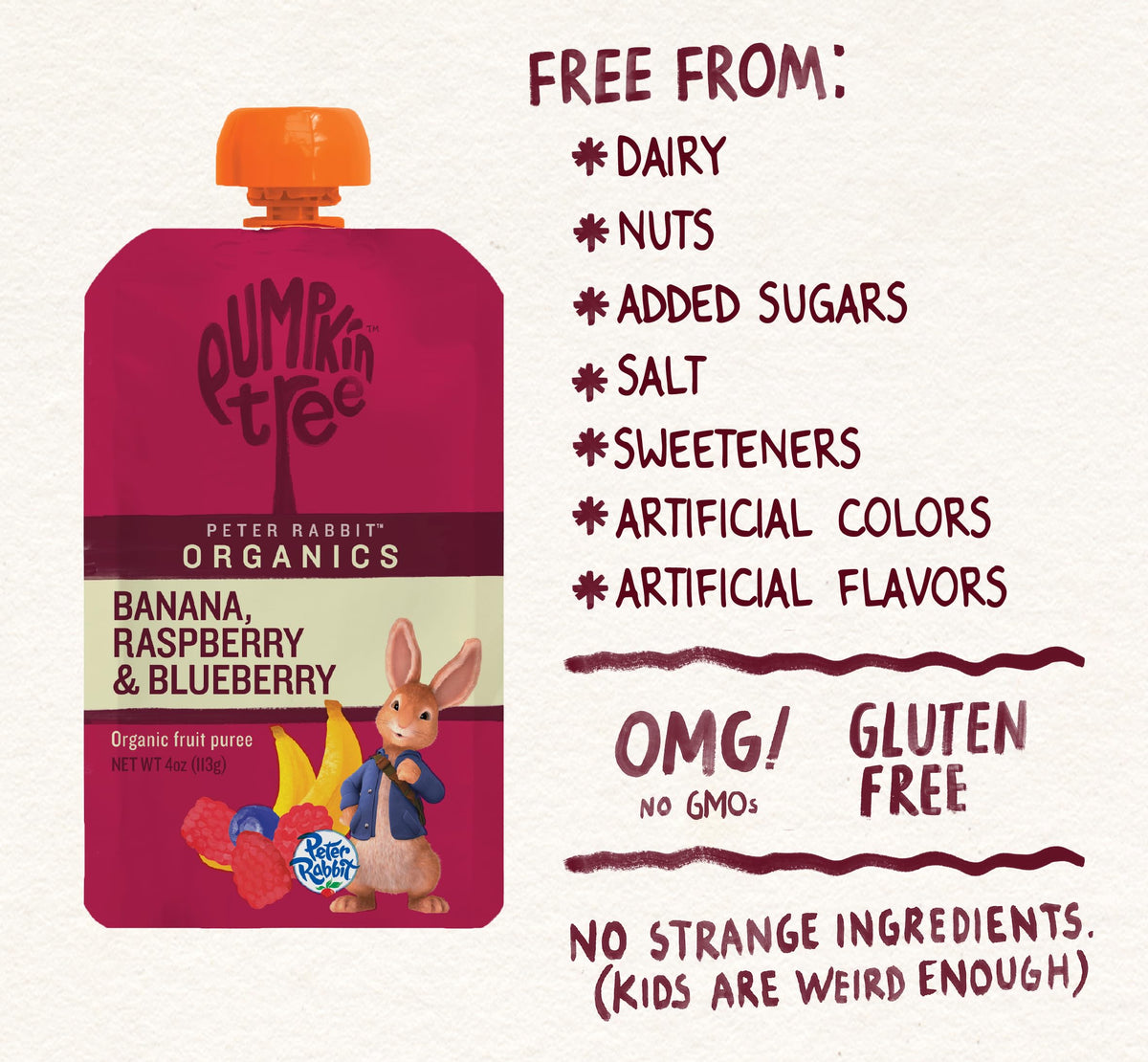Pumpkin Tree Peter Rabbit Organics Strawberry and Banana Pure Fruit Snack, 4 Ounce (Pack of 10)