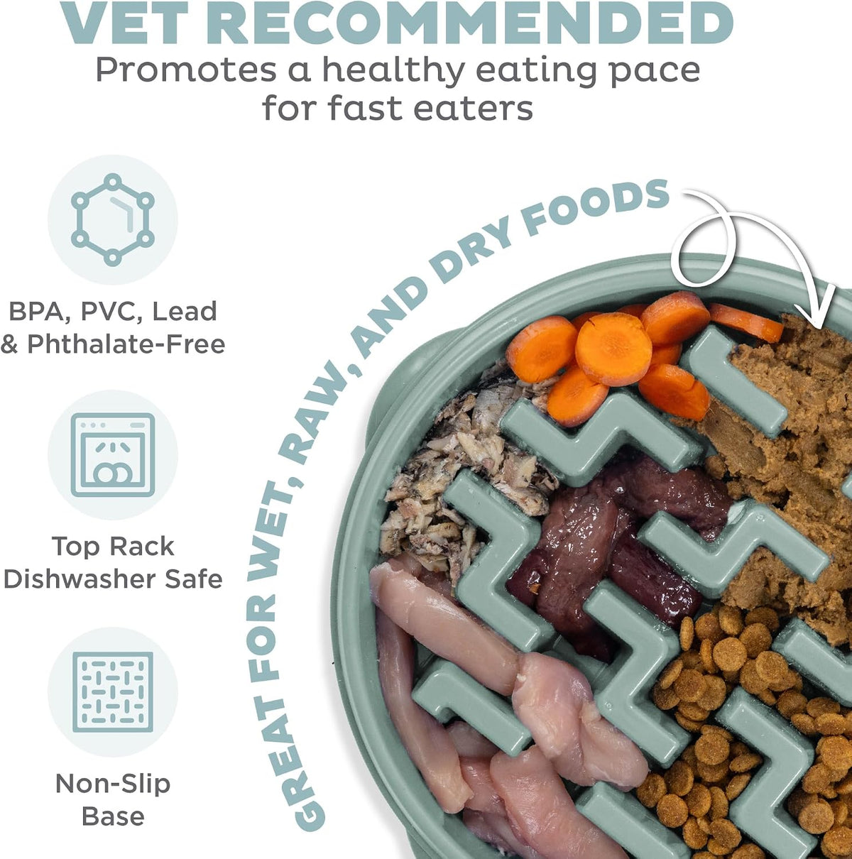 Outward Hound Fun Feeder Slo Bowl Dog Slow Feeder, Notch, Sage, 11.8"