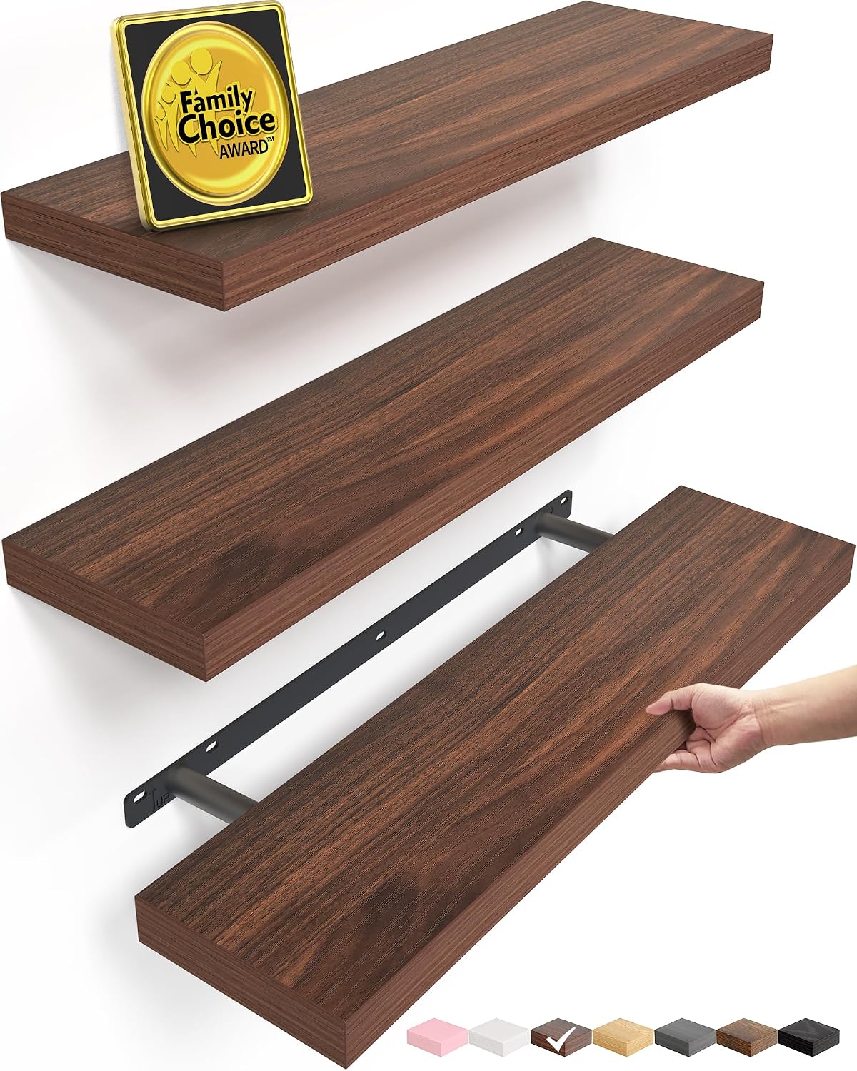 BAYKA Rustic Brown Bathroom Floating Shelves, 15.7in, 3Pk, Wall Mount Shelf