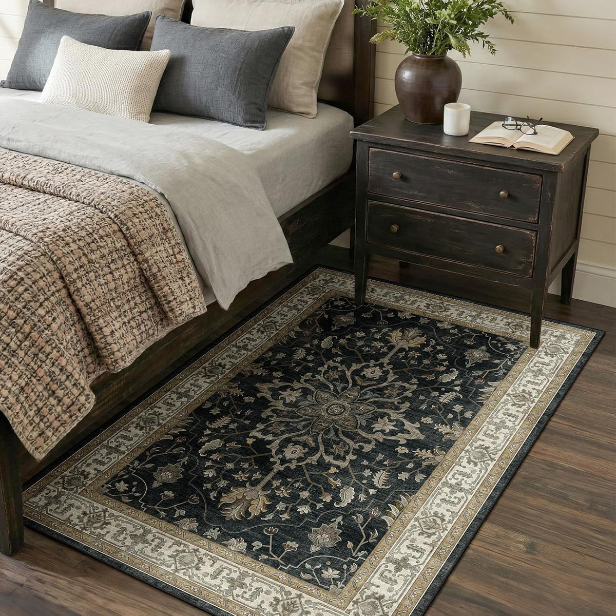 RELEANY Washable Area Rug, Small 2'x3', Teal Green/White/Navy