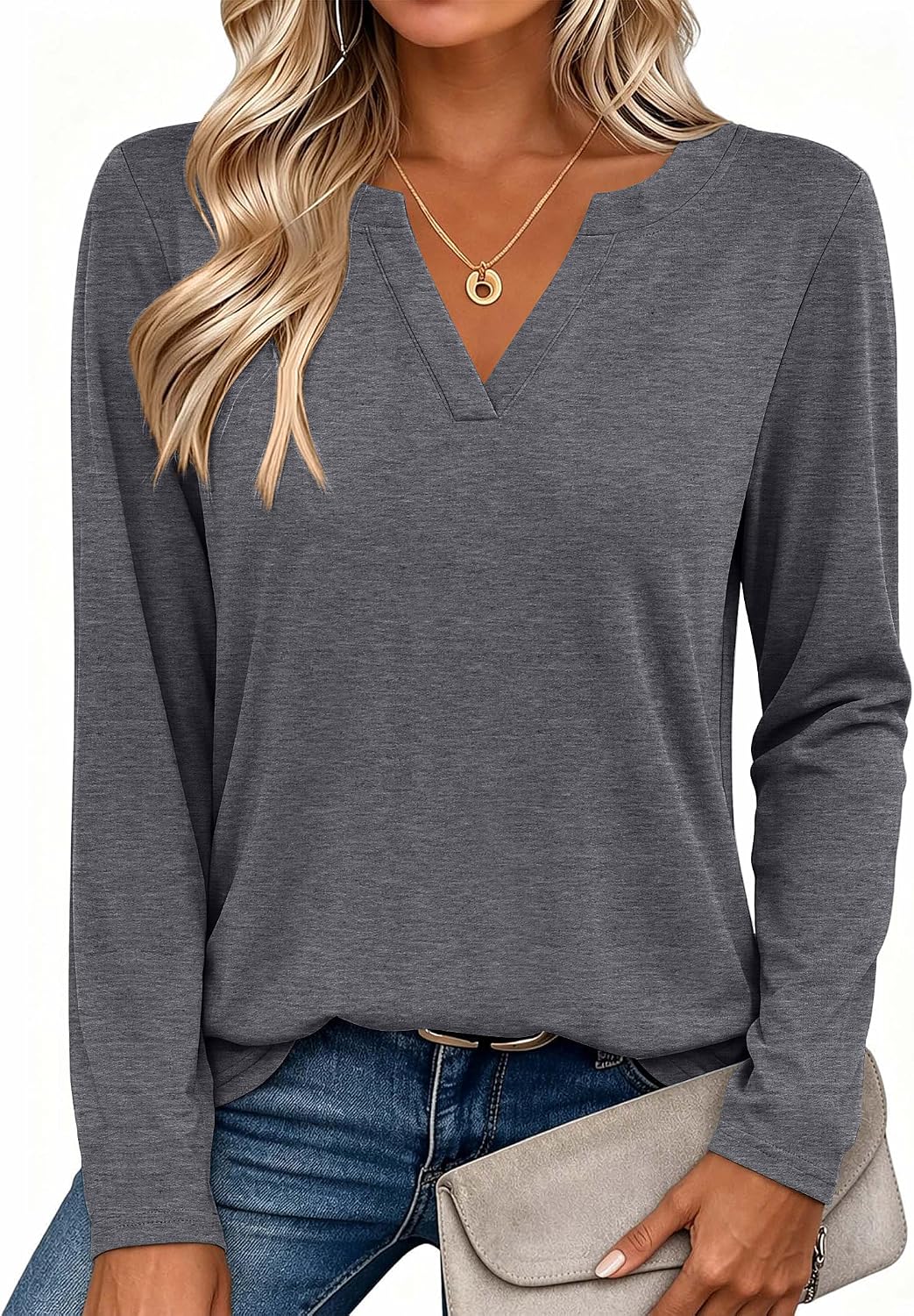 Zeagoo Womens Tops Long Sleeve V Neck Tee Shirts Cute Dressy Casual