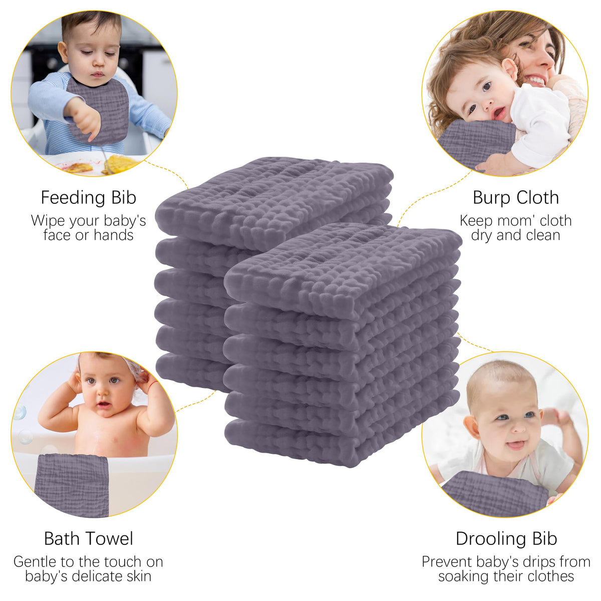 Lovely Care 12 Pack Muslin Burp Cloths 100% Cotton Muslin Cloths Large 20''x10'' Extra Soft and Absorbent Baby Burping Cloth - White