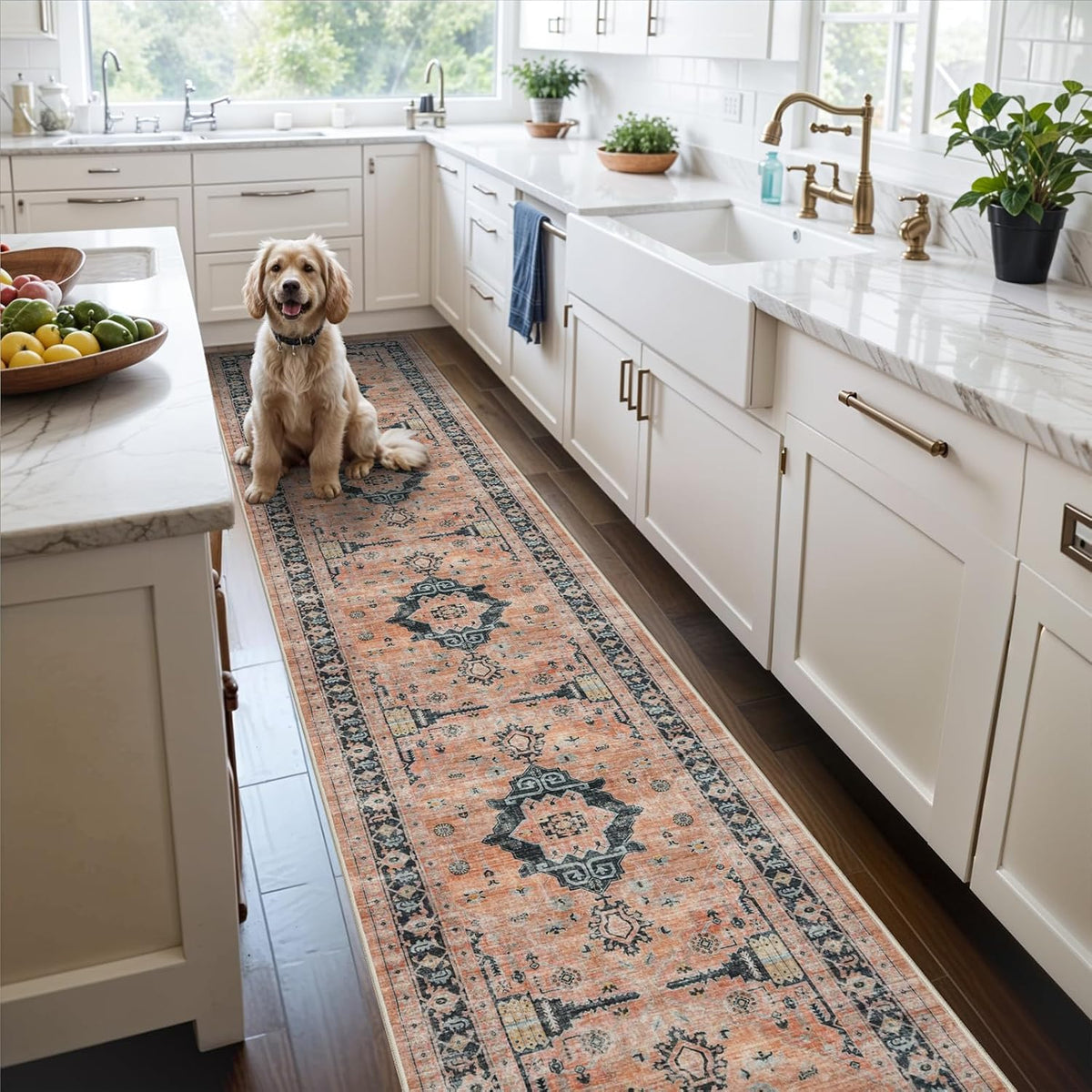 Hallway Washable Runner Rug - 3x10 Kitchen Rugs Entryway Rug Runner Vintage Soft Floor Mat Non Slip Indoor Farmhouse Carpet for Bathroom Living Room Bedroom (3 X 10, Beige)
