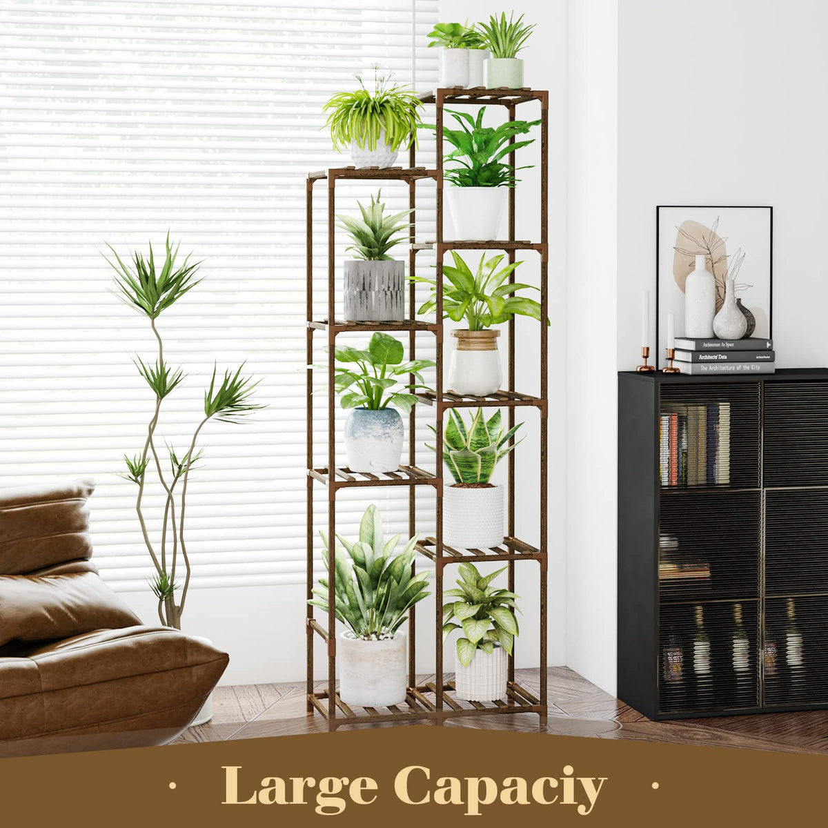 Bamworld Plant Stand Indoor with Flower Fairy Lights Battery Plant Shelf Father Jim Norris notebooks