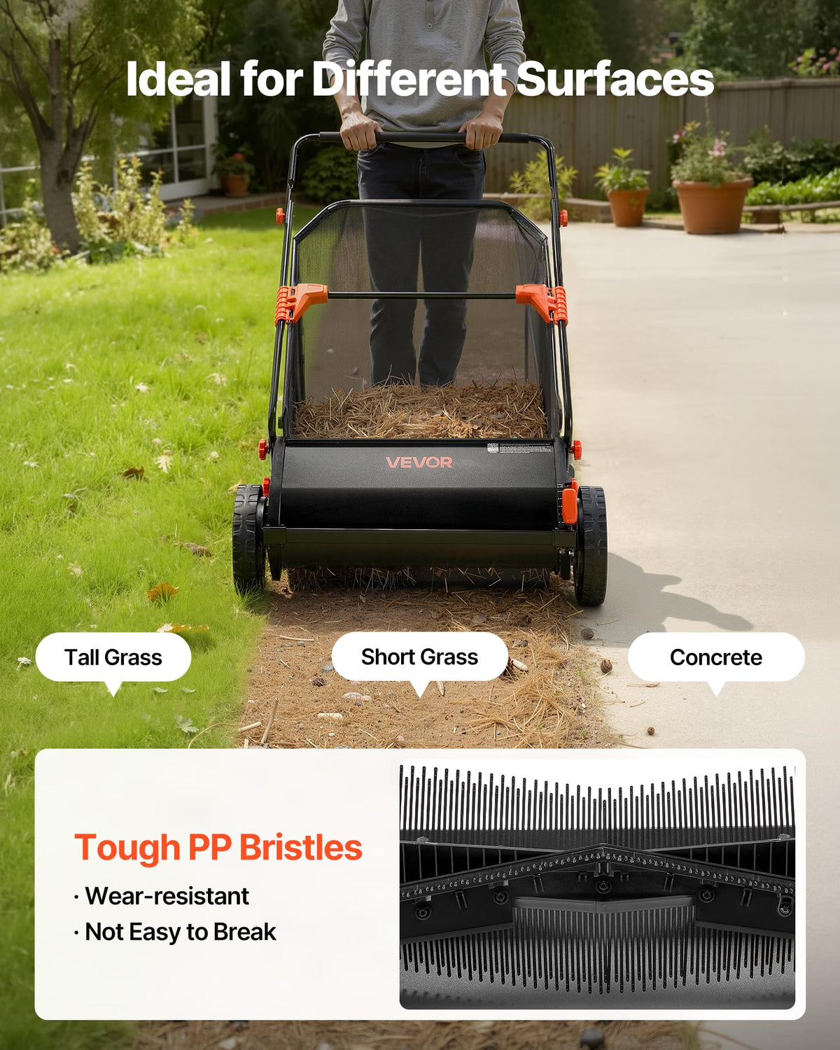 VEVOR Push Lawn Sweeper 26 in Leaf & Grass Collector 7 cu. ft. Hopper Bag Father Jim Norris notebooks