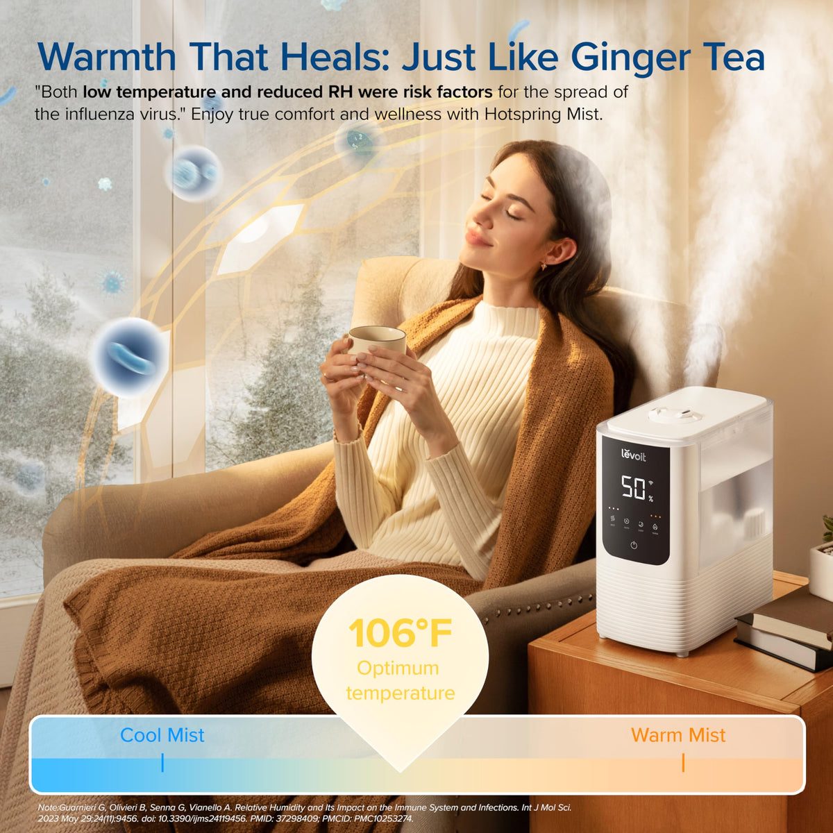 Levoit Humidifiers for Bedroom, Dishwasher Safe, Blue Light-Safe, 3.2L