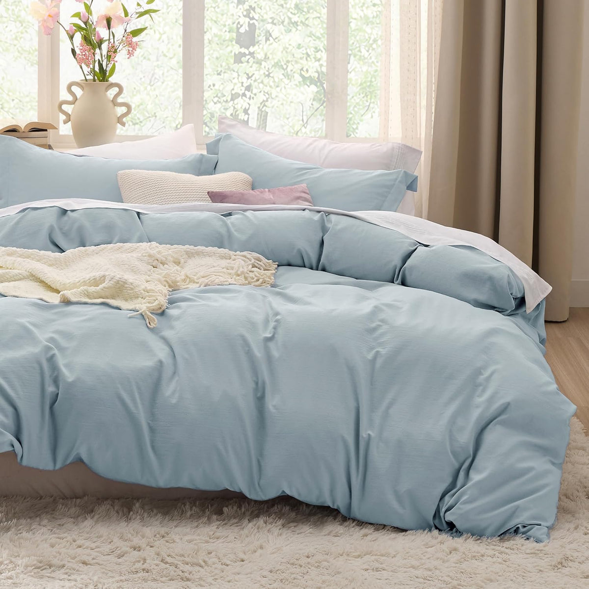 Bedsure Skipper Blue Duvet Cover Queen Size - 3 Pieces Prewashed Cotton-Like Polyester Extra Soft Bedding Set, Includes 1 Duvet Cover 90x90 Inches with Zipper Closure & 2 Pillow Shams, No Comforter