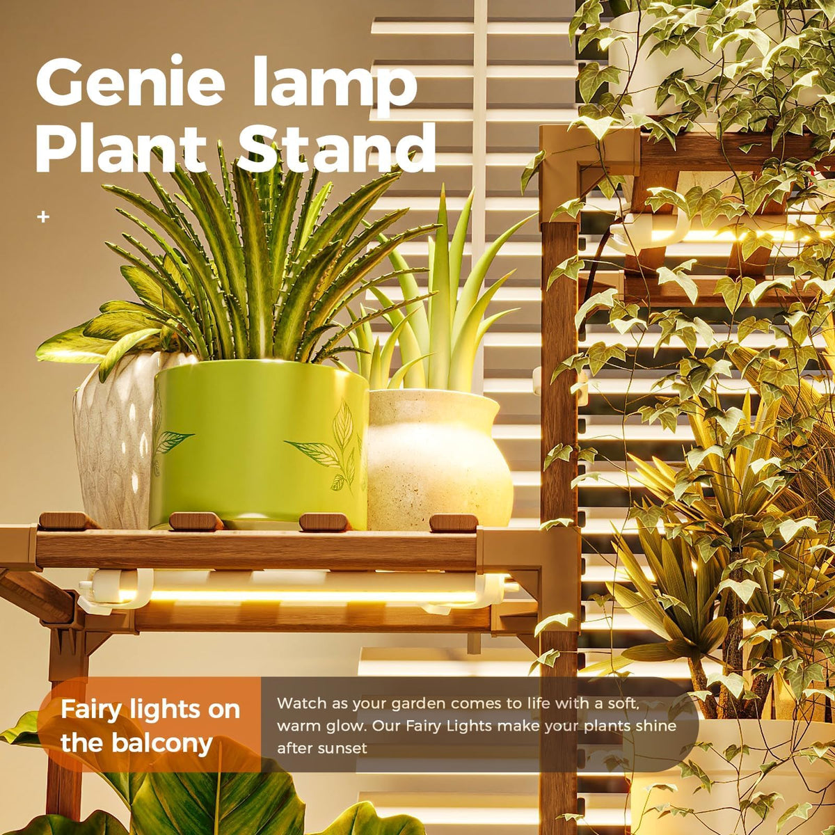 Bamworld Plant Stand Indoor with Flower Fairy Lights Battery Plant Shelf Father Jim Norris notebooks