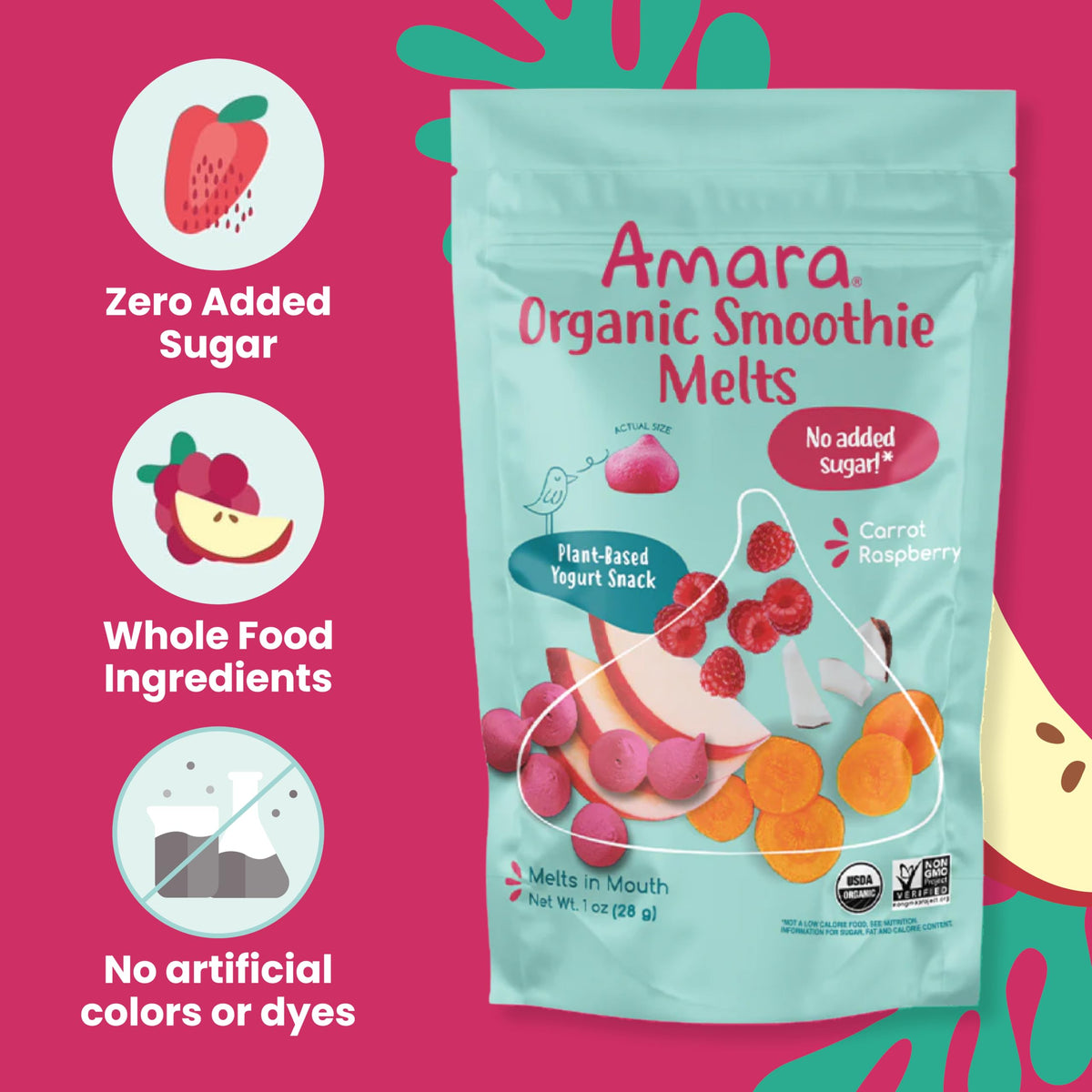 Amara Smoothie Melts - Best Sellers Variety Pack - Baby Snacks Made With Fruits and Vegetables - Healthy Toddler Snacks For Your Kids Lunch Box - Organic Plant Based Yogurt Melts - 6 Packs