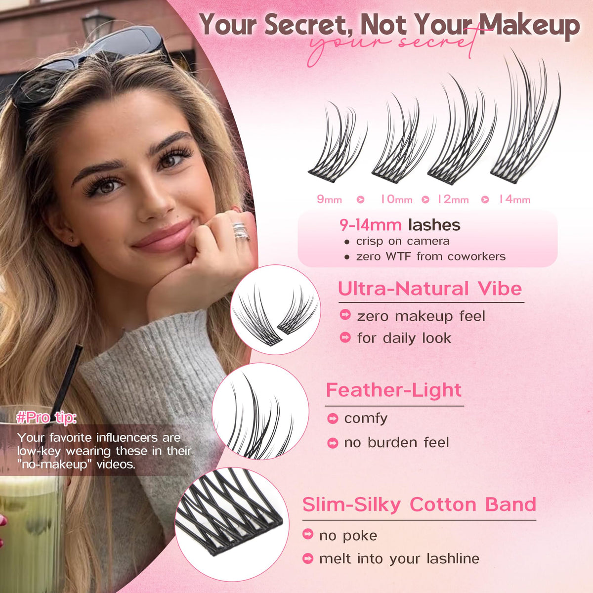 Goddvenus Lash Clusters Kit 9-14mm Wispy Eyelash Clusters Lashes Natural DIY Lash Extension Kit Short Cluster Eyelash Extensions Kit 300pcs C Curl Individual Lashes Cluster Eyelash (With Tweezers)