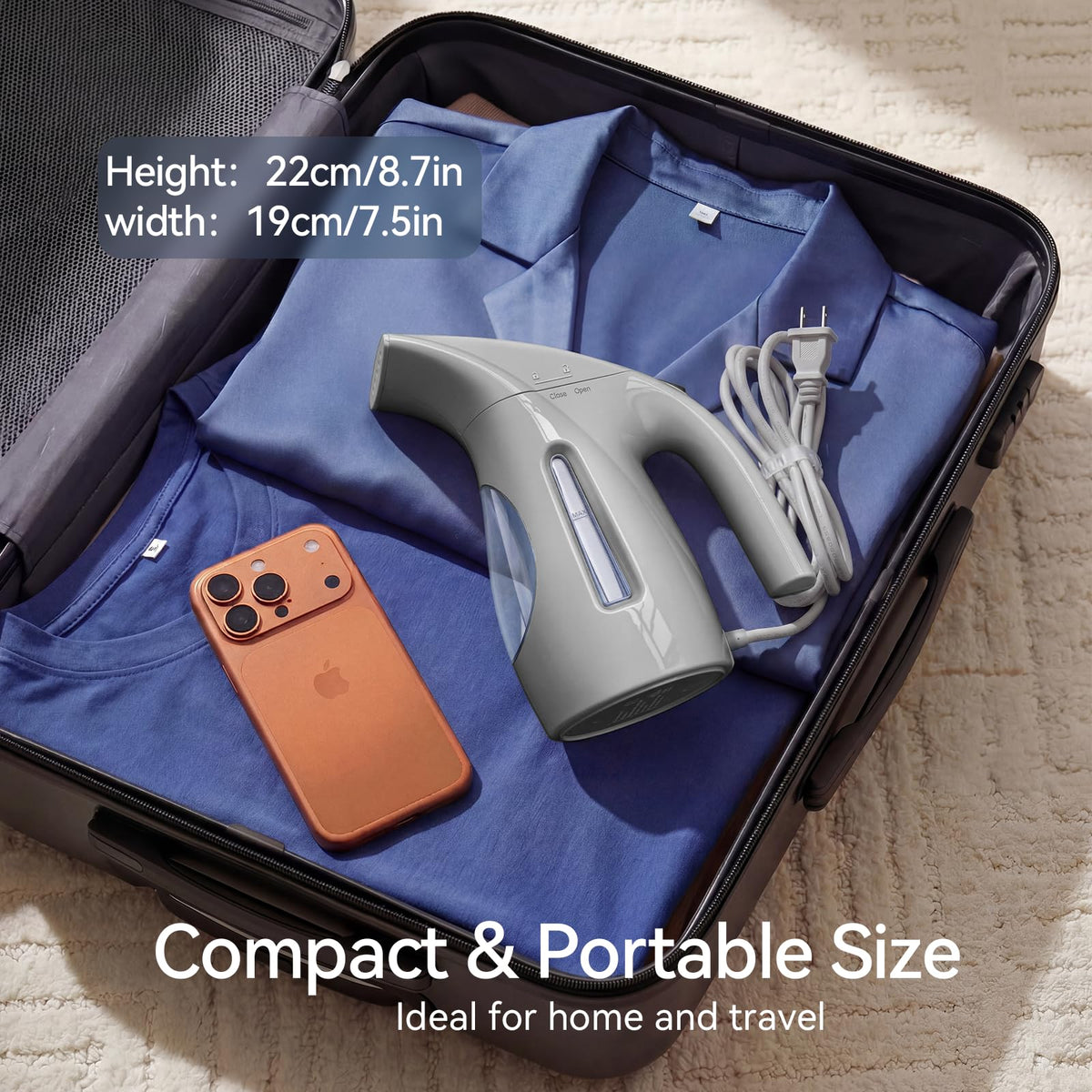 HiLIFE Steamer for Clothes, Portable Handheld Clothing Steamer, 240ml Big Capacity, 700W, Strong Power, Fabric Quick Wrinkle Remover with Brush for Home, Office(ONLY 120V)(Ink Black)