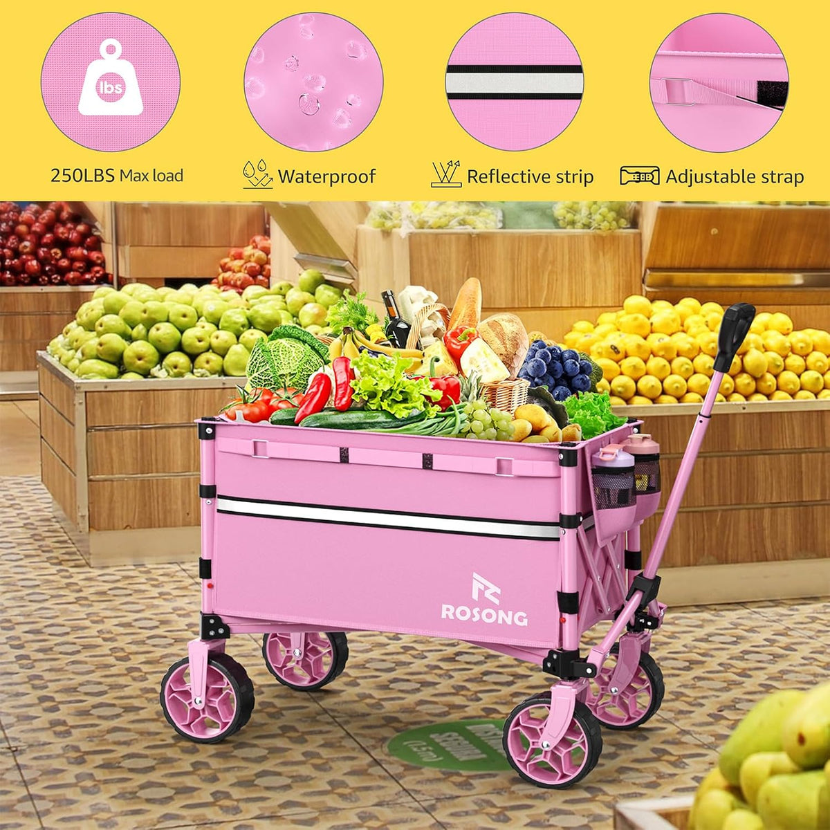 ROSONG Collapsible Wagon Cart with Wheels Foldable - Folding Utility Heavy Duty Wagons Carts for Grocery Sports Garden Shopping Camping Wheelbarrows (Pink, 120L) Father Jim Norris notebooks