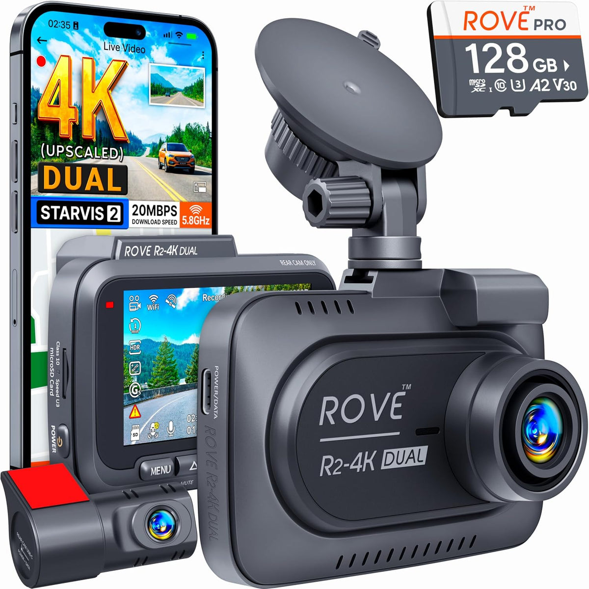 ROVE R2-4K Dual Dash Cam Front and Rear, STARVIS 2 Sensor, Free 128GB Card Father Jim Norris notebooks