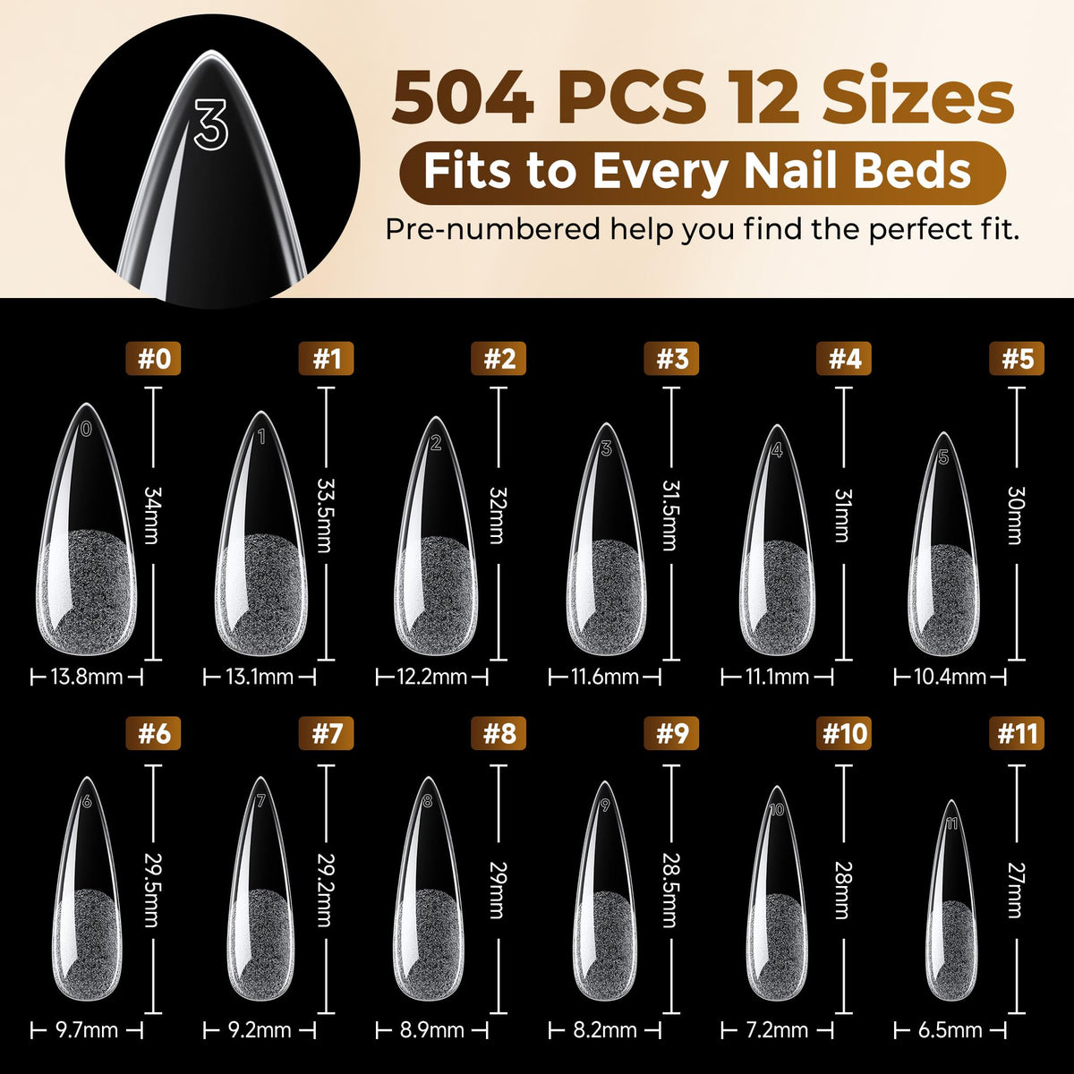 UNA GELLA Short Almond Nail Tips 504PCS Short Fake Nails Soft Press Ons