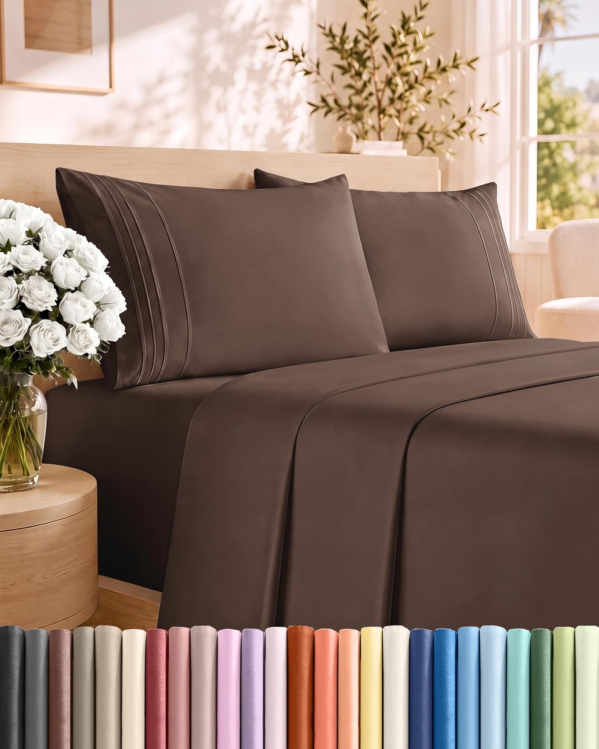 Queen Size 4 Piece Sheet Set - Breathable & Cooling Sheets - Dark Grey