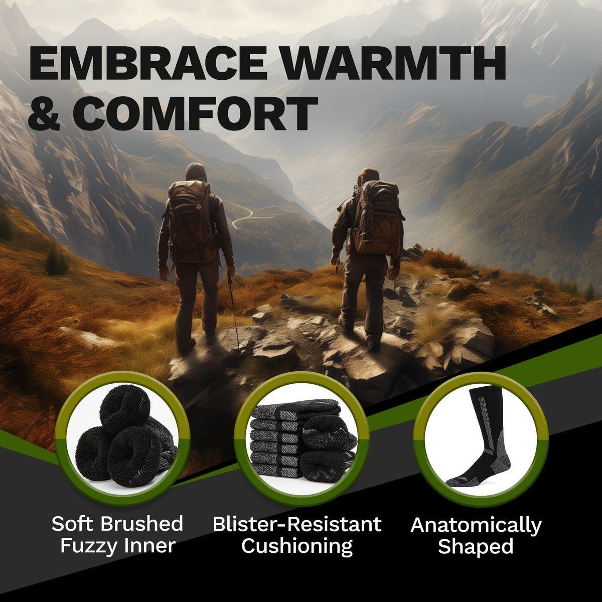 Alvada Mens Merino Wool Crew Socks Thermal and Warm Socks for Winter Work Hiking Running 3 Pairs