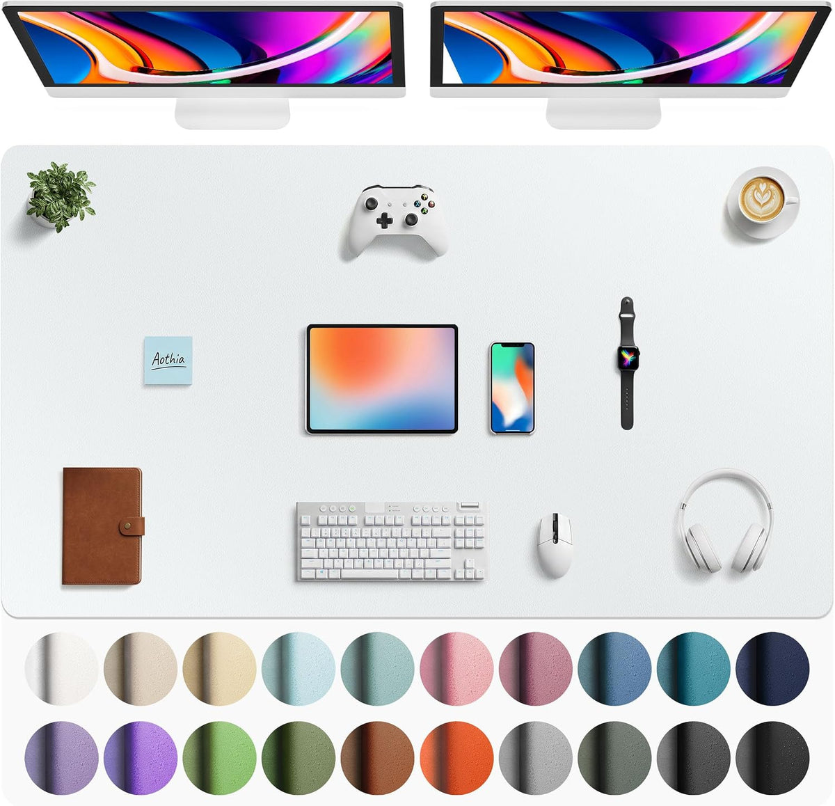 Aothia Non-Slip Waterproof PU Leather Desk Pad Protector for Mouse, Writing Desk, Office, Home, Laptop Blotter, 23.6" x 13.7", Black Father Jim Norris notebooks