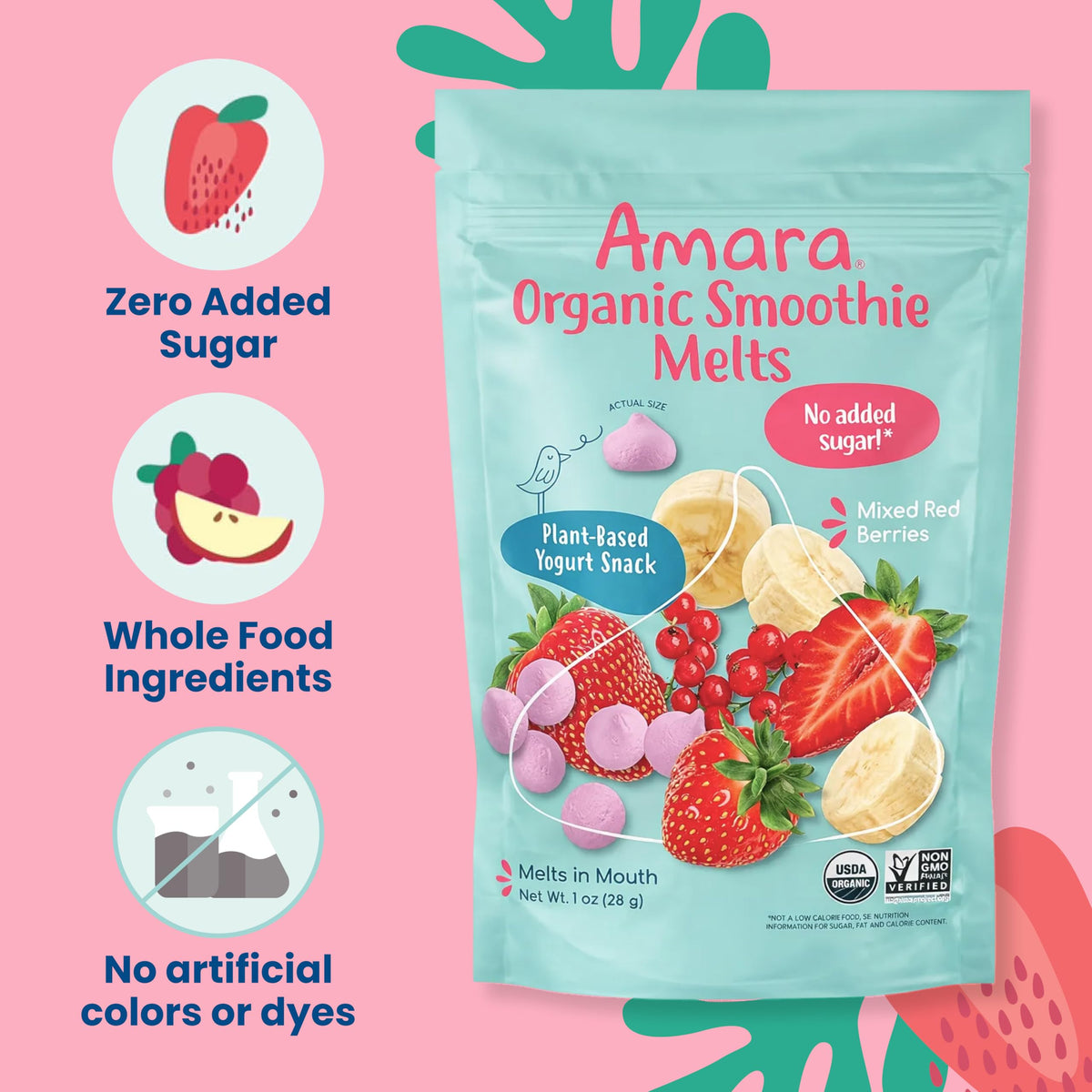 Amara Smoothie Melts - Best Sellers Variety Pack - Baby Snacks Made With Fruits and Vegetables - Healthy Toddler Snacks For Your Kids Lunch Box - Organic Plant Based Yogurt Melts - 6 Packs