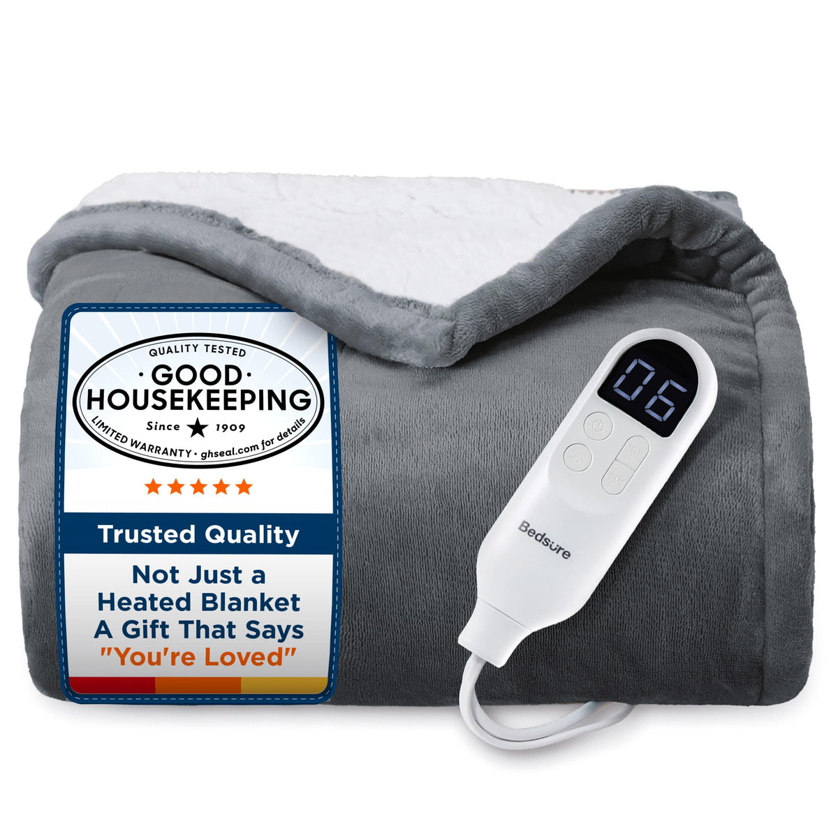 Bedsure Electric Blanket Twin with Preheat Function - Soft Flannel Heated Blanket Twin Size, Fast Heating with 6 Time Settings (Up to 10H) & 6 Heat Settings, Gifts for Grandma (62x84 inches, Grey)