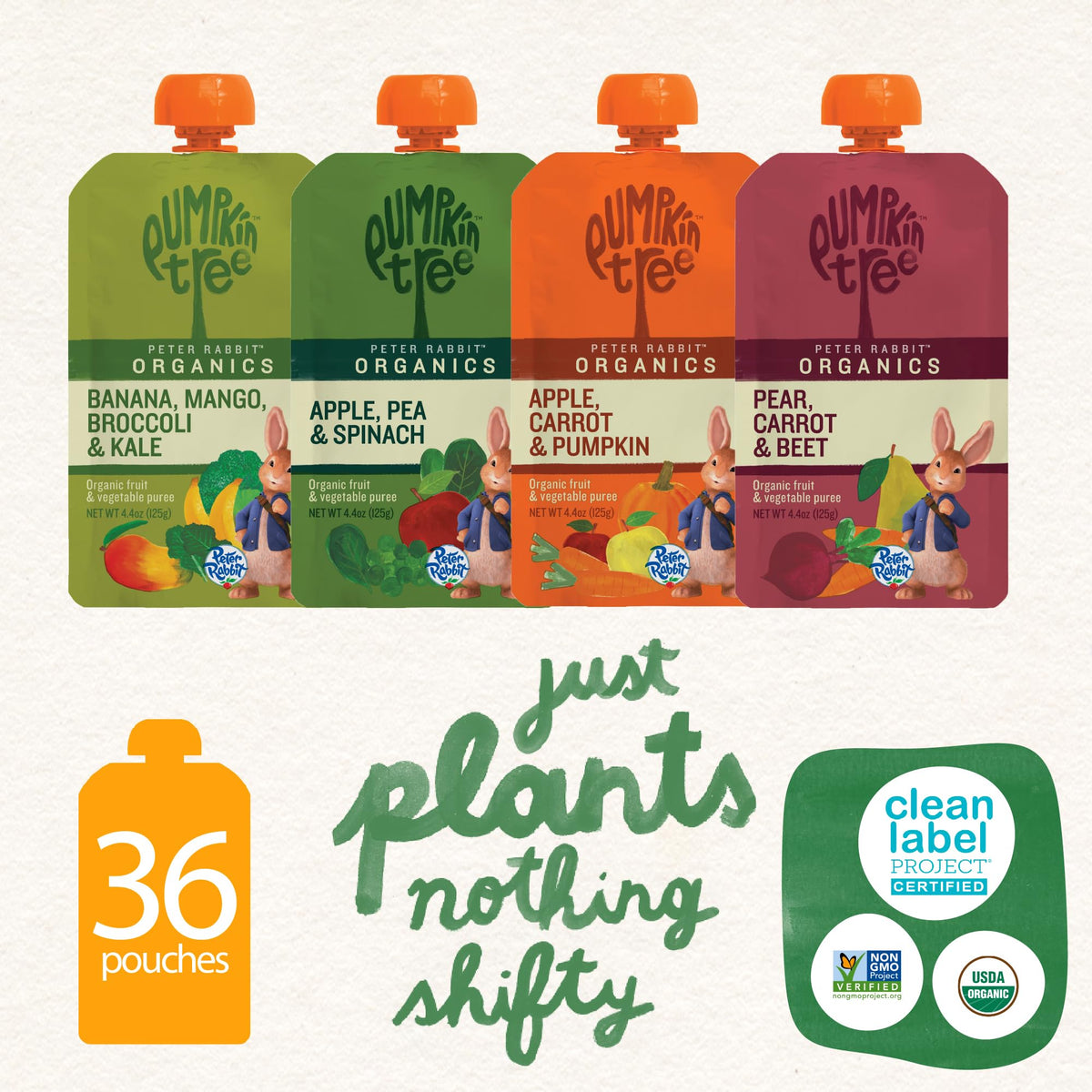 Pumpkin Tree Peter Rabbit Organics Strawberry and Banana Pure Fruit Snack, 4 Ounce (Pack of 10)