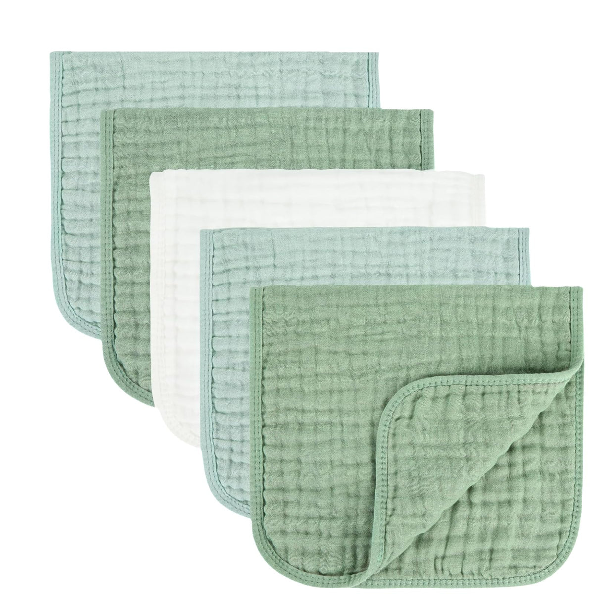 MIGIOL Baby Burp Cloths 100% Cotton Newborn Muslin Burp Cloths 10x20 inches Baby Essentials Blue & Green 5-Pack