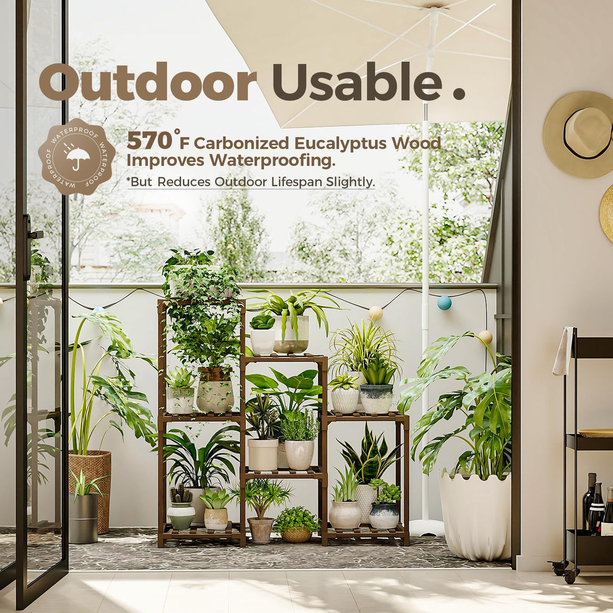 Bamworld Plant Stand Indoor with Flower Fairy Lights Battery Plant Shelf Father Jim Norris notebooks