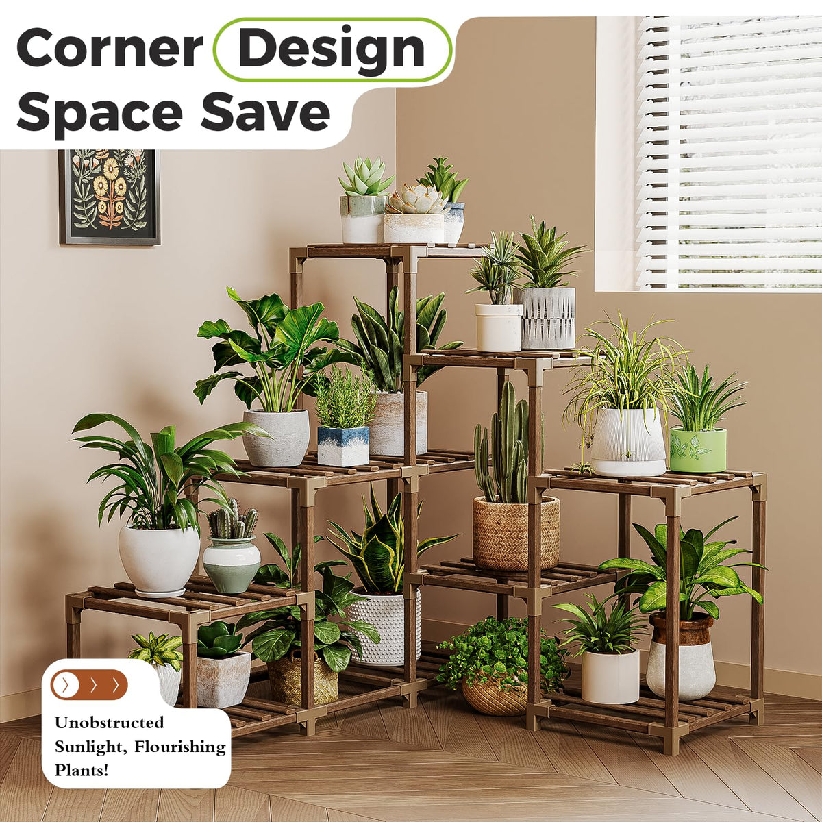 Bamworld Plant Stand Indoor with Flower Fairy Lights Battery Plant Shelf Father Jim Norris notebooks