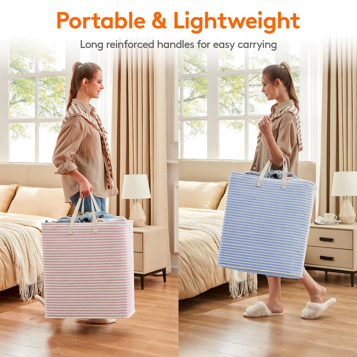 Lifewit 80L Large Laundry Baskets, Laundry Hampers Bags, 2 Pack, Grey
